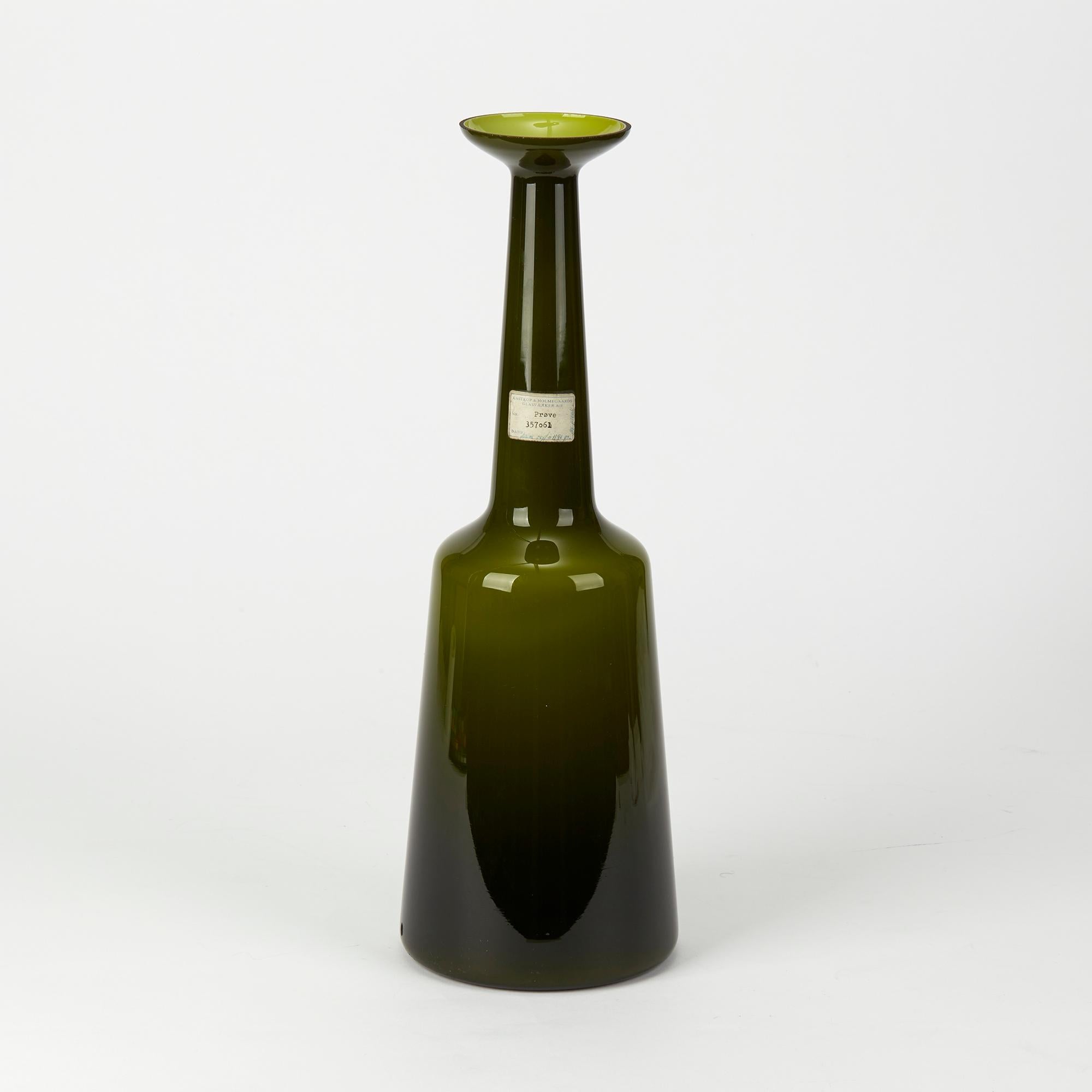 Vintage Kastrup Holmegaard Olive Green Cased Glass Lamp Base, circa 1960-1970 In Good Condition In Bishop's Stortford, Hertfordshire