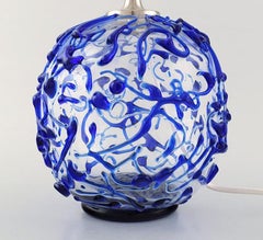 Kastrup / Holmegaard, Rare Round Table Lamp in Clear and Blue Art Glass
