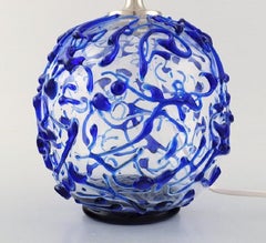 Kastrup / Holmegaard, Rare Round Table Lamp in Clear and Blue Art Glass