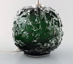 Kastrup / Holmegaard, Rare Round Table Lamp in Dark Green and Clear Art Glass