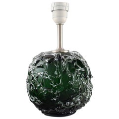 Kastrup / Holmegaard, Rare Round Table Lamp in Dark Green and Clear Art Glass