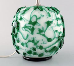 Kastrup / Holmegaard, Rare Round Table Lamp in Dark Green and White Glass