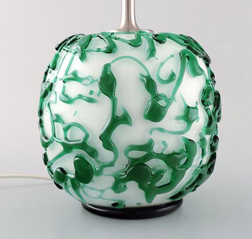 Scandinavian Modern Kastrup / Holmegaard, Rare Round Table Lamp in Dark Green and White Glass