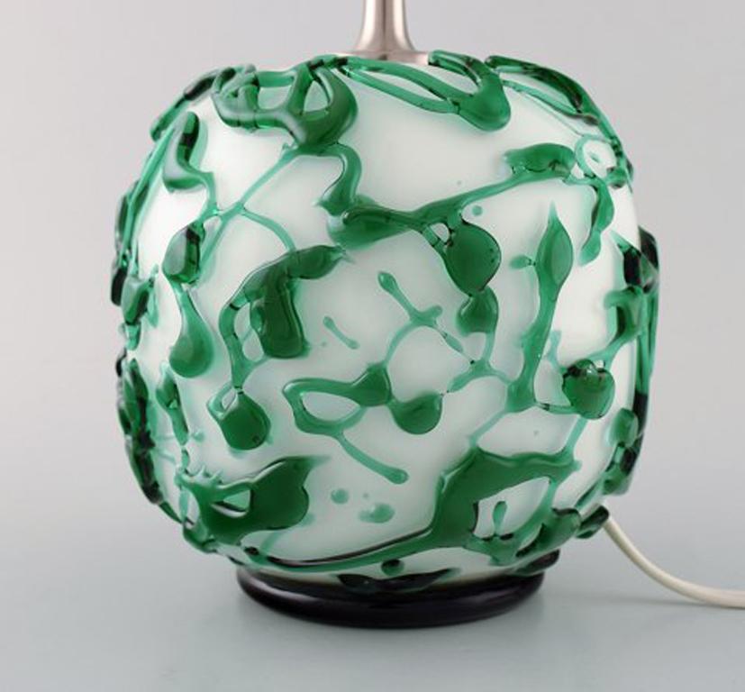 Danish Kastrup / Holmegaard, Rare Round Table Lamp in Dark Green and White Glass