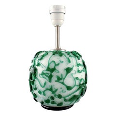Kastrup / Holmegaard, Rare Round Table Lamp in Dark Green and White Glass