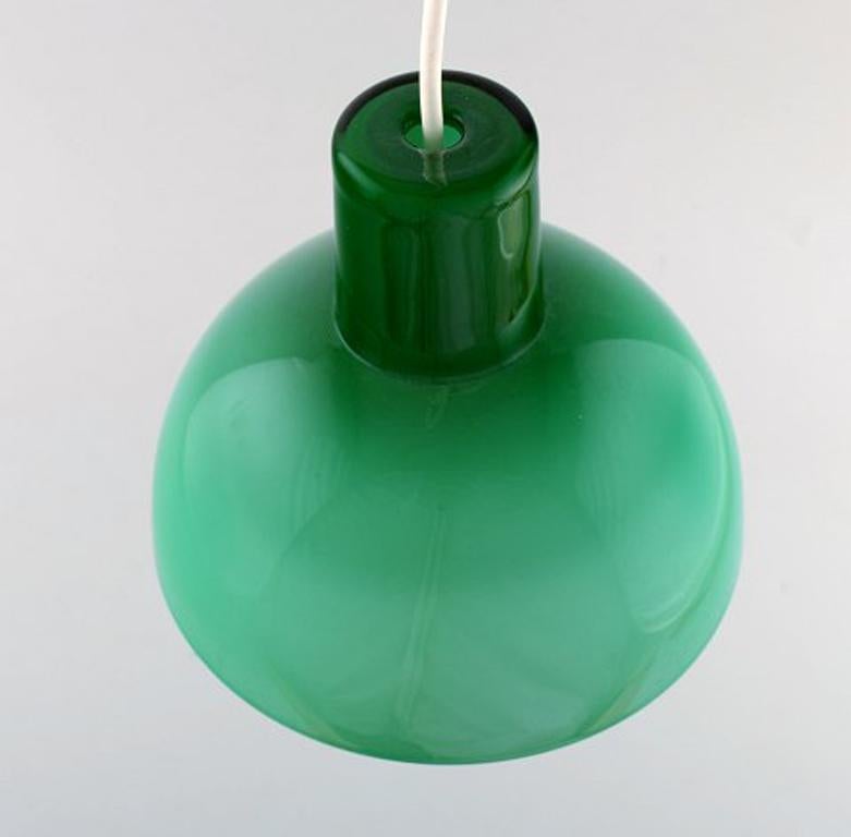 Danish Kastrup / Holmegaard, Rare Work Pendant Lamp in Green Opaline Glass, 1960s