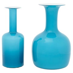 Kastrup Holmegaard Turquoise Blue Glass Vases by Otto Brauer, Denmark