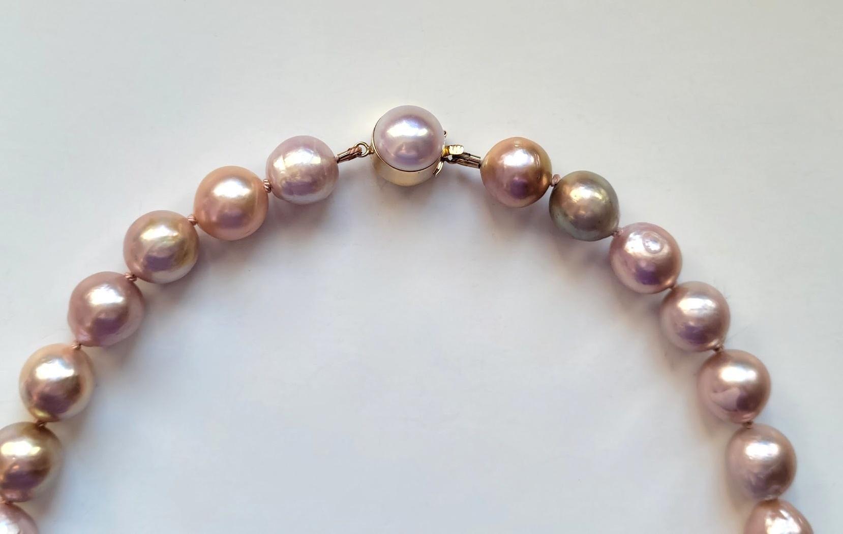 Bead Kasumi-Like Metallic Golden And Pink Freshwater Pearl Necklace For Sale