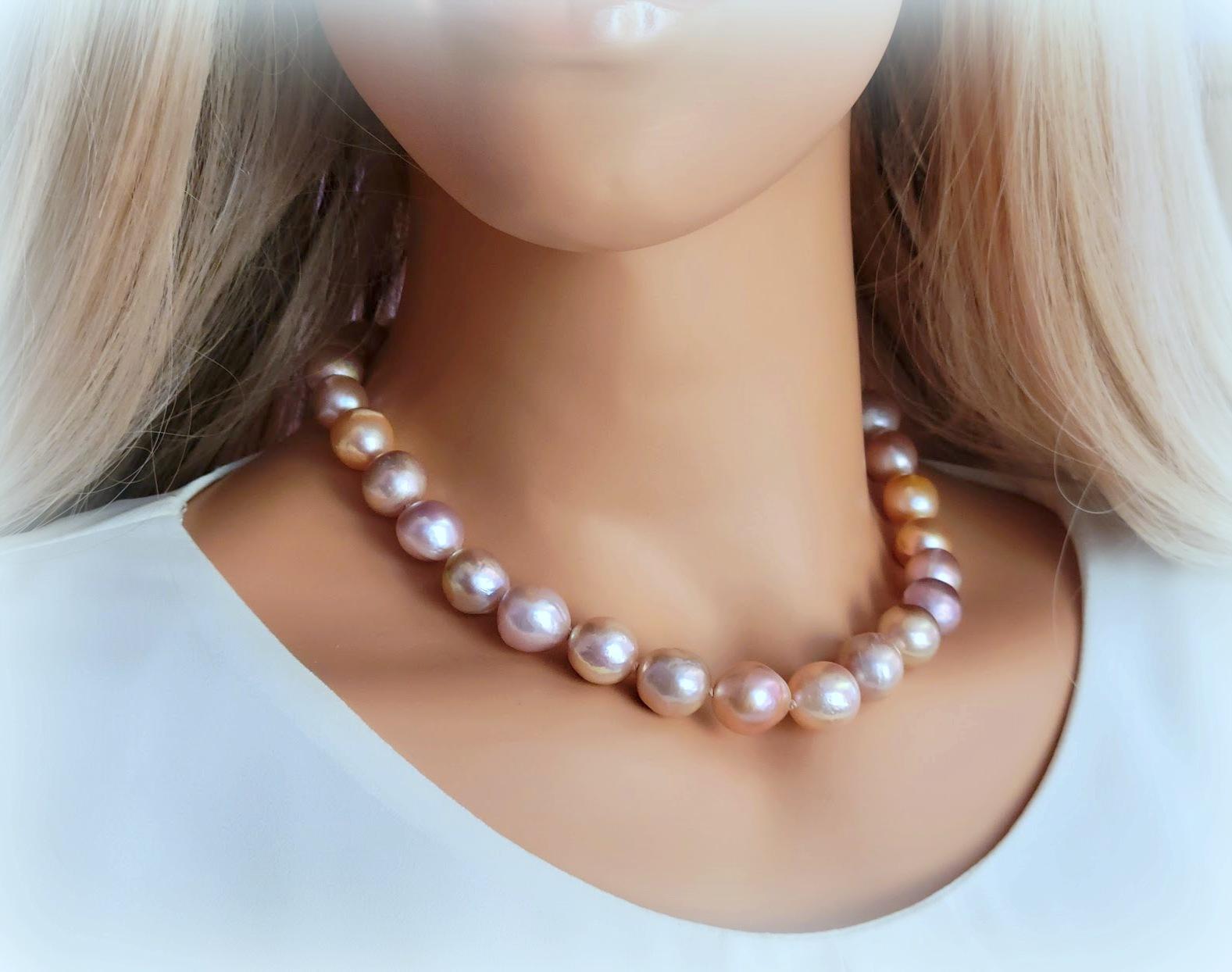 Kasumi-Like Metallic Golden And Pink Freshwater Pearl Necklace For Sale 2
