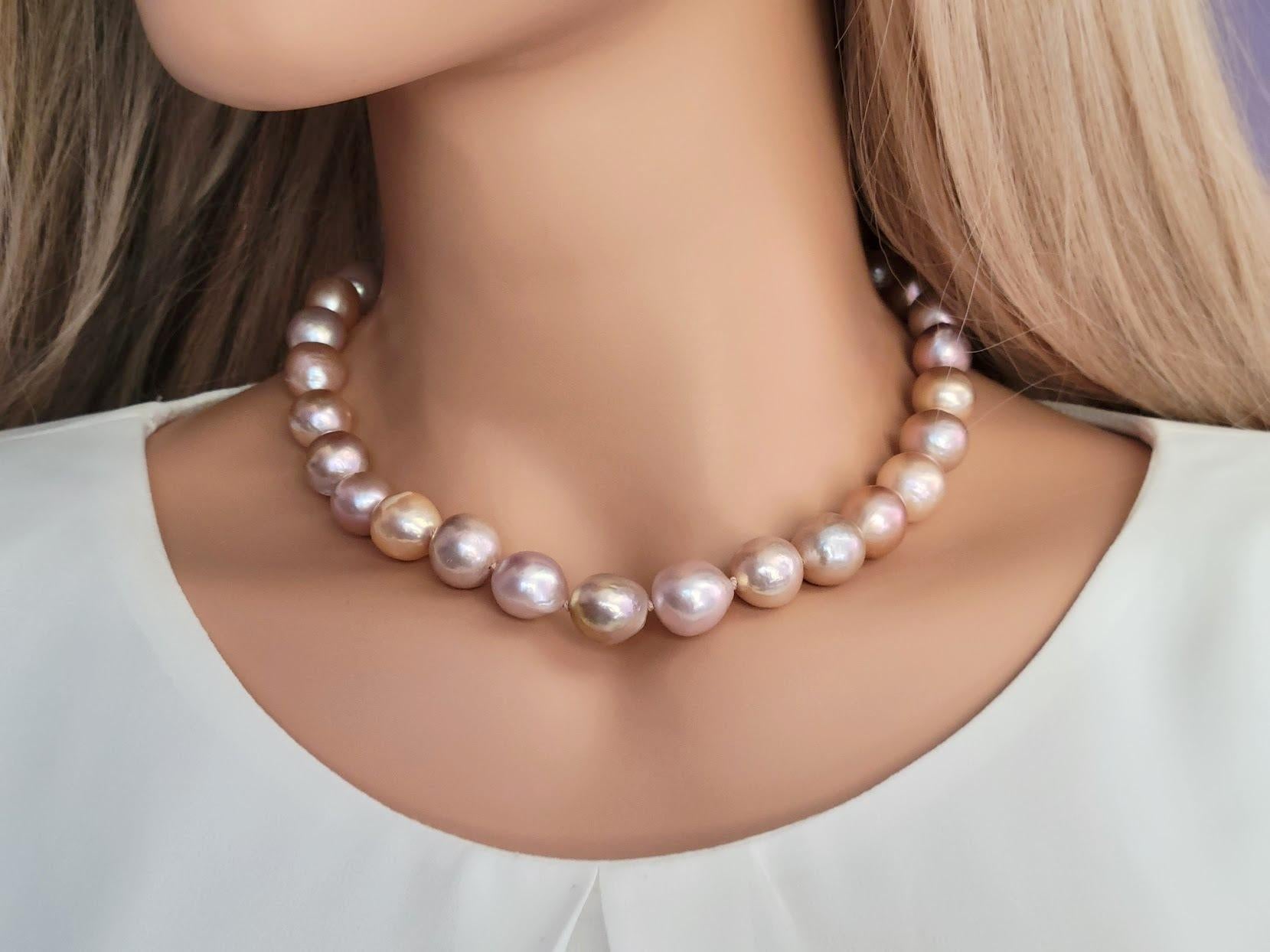 Kasumi-Like Metallic Golden And Pink Freshwater Pearl Necklace For Sale 4