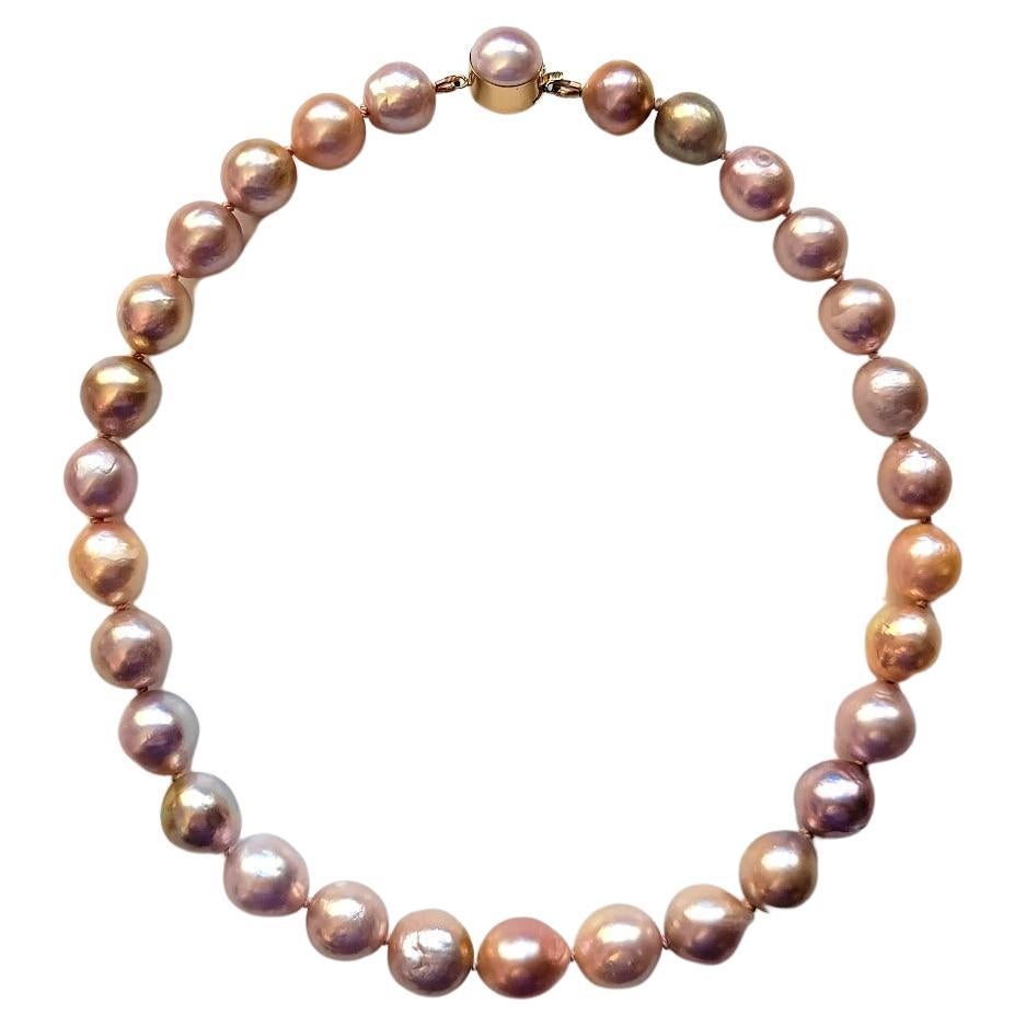 Kasumi-Like Metallic Golden And Pink Freshwater Pearl Necklace For Sale