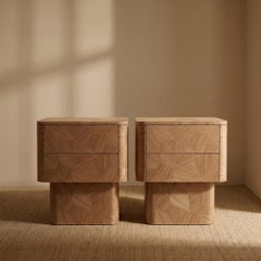 Kasumi Nightstand – Handcrafted Oak Bedside Table with Sculptural Marquetry