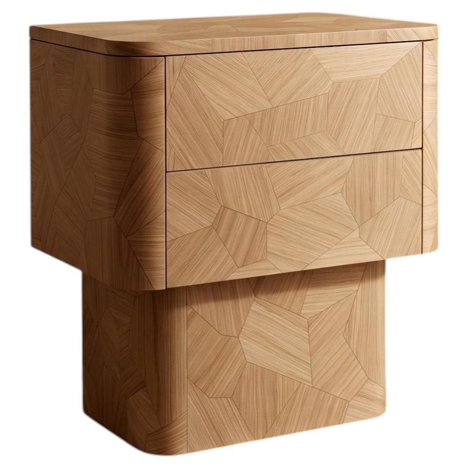 Kasumi Nightstand – Handcrafted Oak Bedside Table with Sculptural Marquetry
