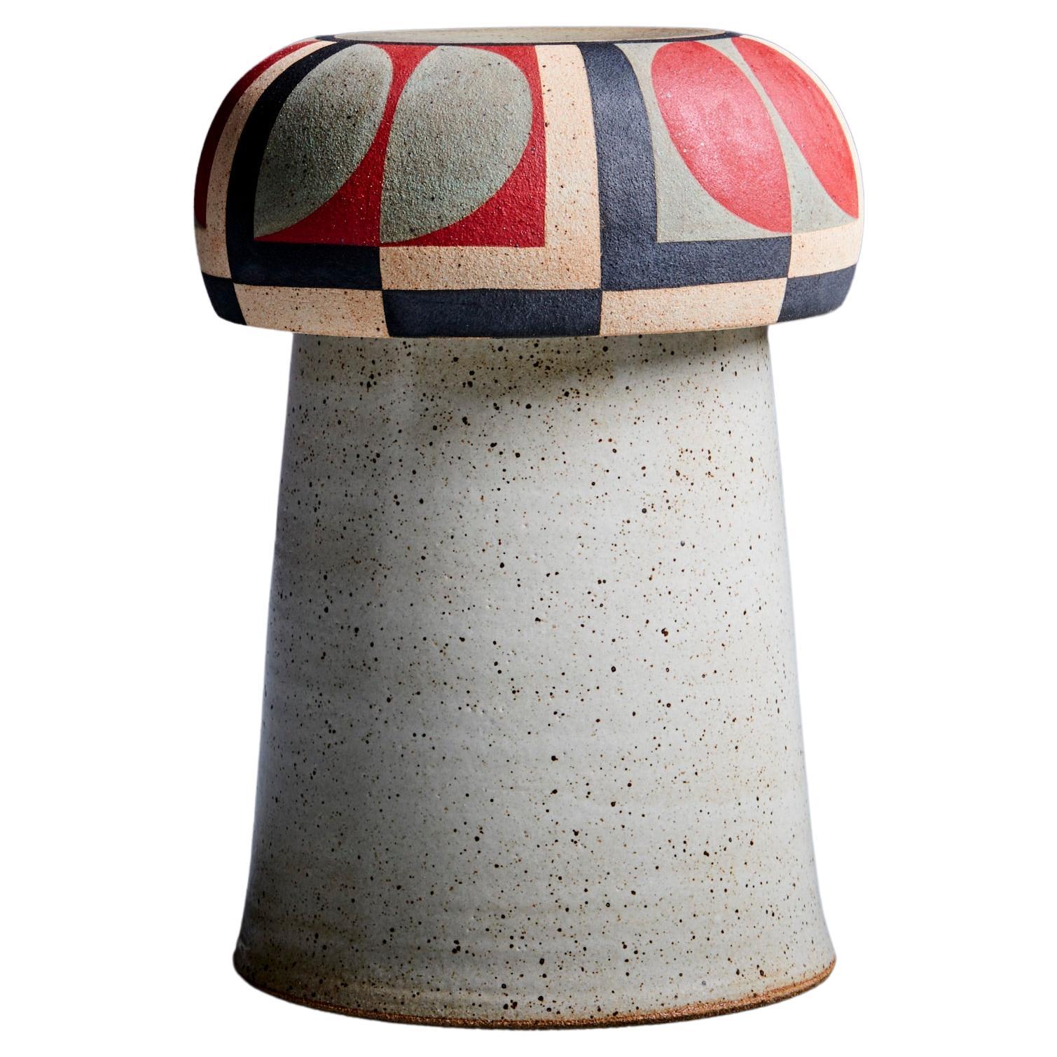 Kat and Roger hand-painted Studio ceramic stool For Sale
