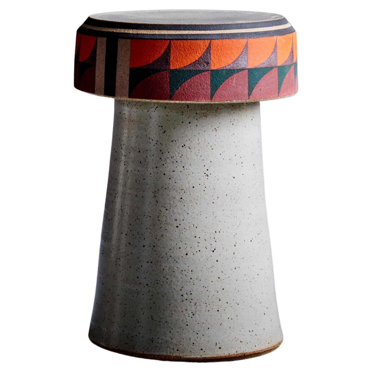 Kat and Roger hand-painted Studio ceramic stool, USA - new  For Sale