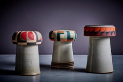 Kat and Roger Set of 3 hand-painted Studio ceramic stools