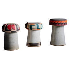 Kat and Roger Set of 3 hand-painted Studio ceramic stools