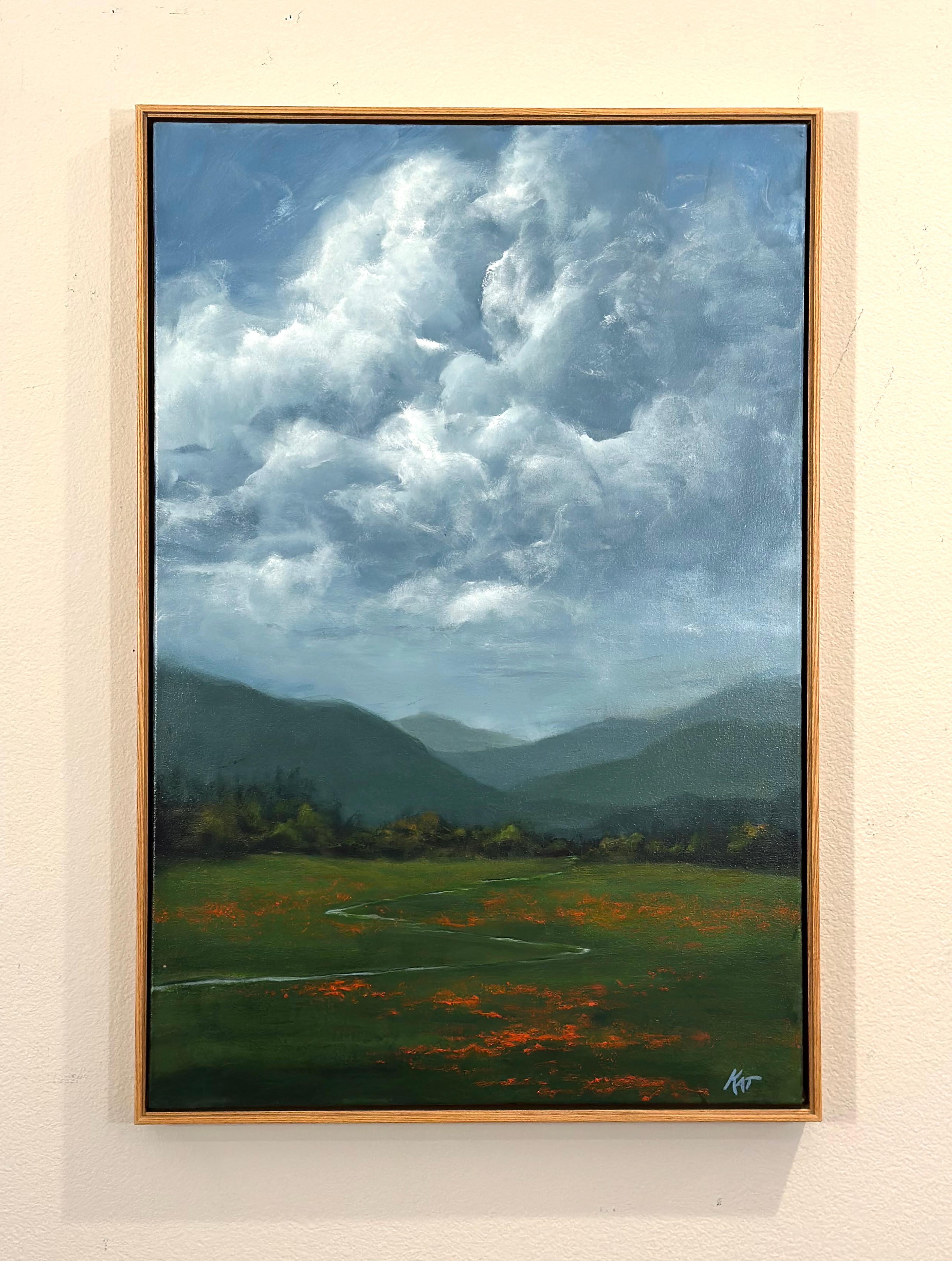 <p>Commentaires de l'artiste<br>Un style expressionniste libre donne vie à cette vallée imaginaire de fleurs rouges. Le ciel dramatique palpite d'énergie, insufflant mouvement et atmosphère à la scène. Un col lointain invite à la curiosité, laissant