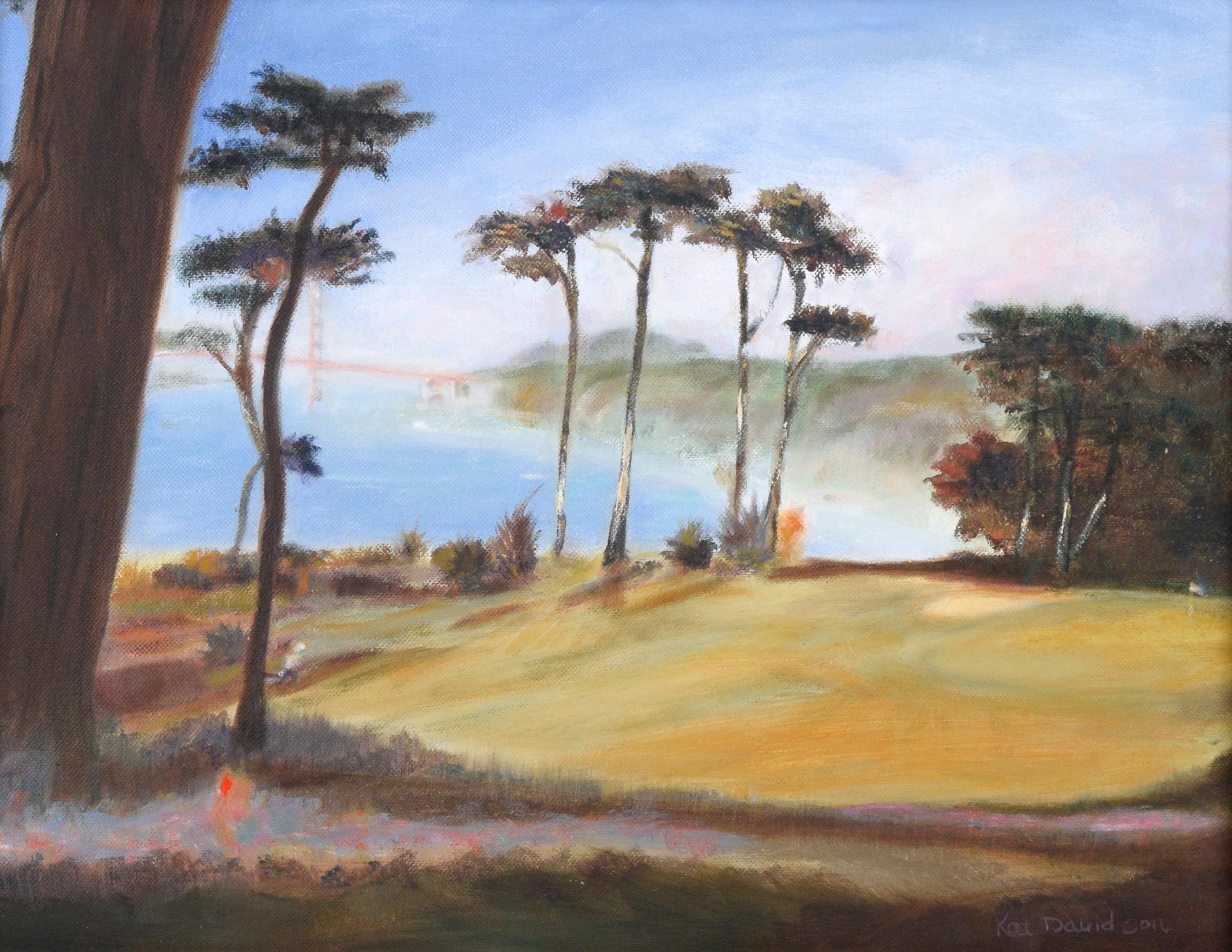 Golf Course by the Bay - Contemporary Plein Aire Landscape in Oil on Canvas - Painting by Kat Davidson