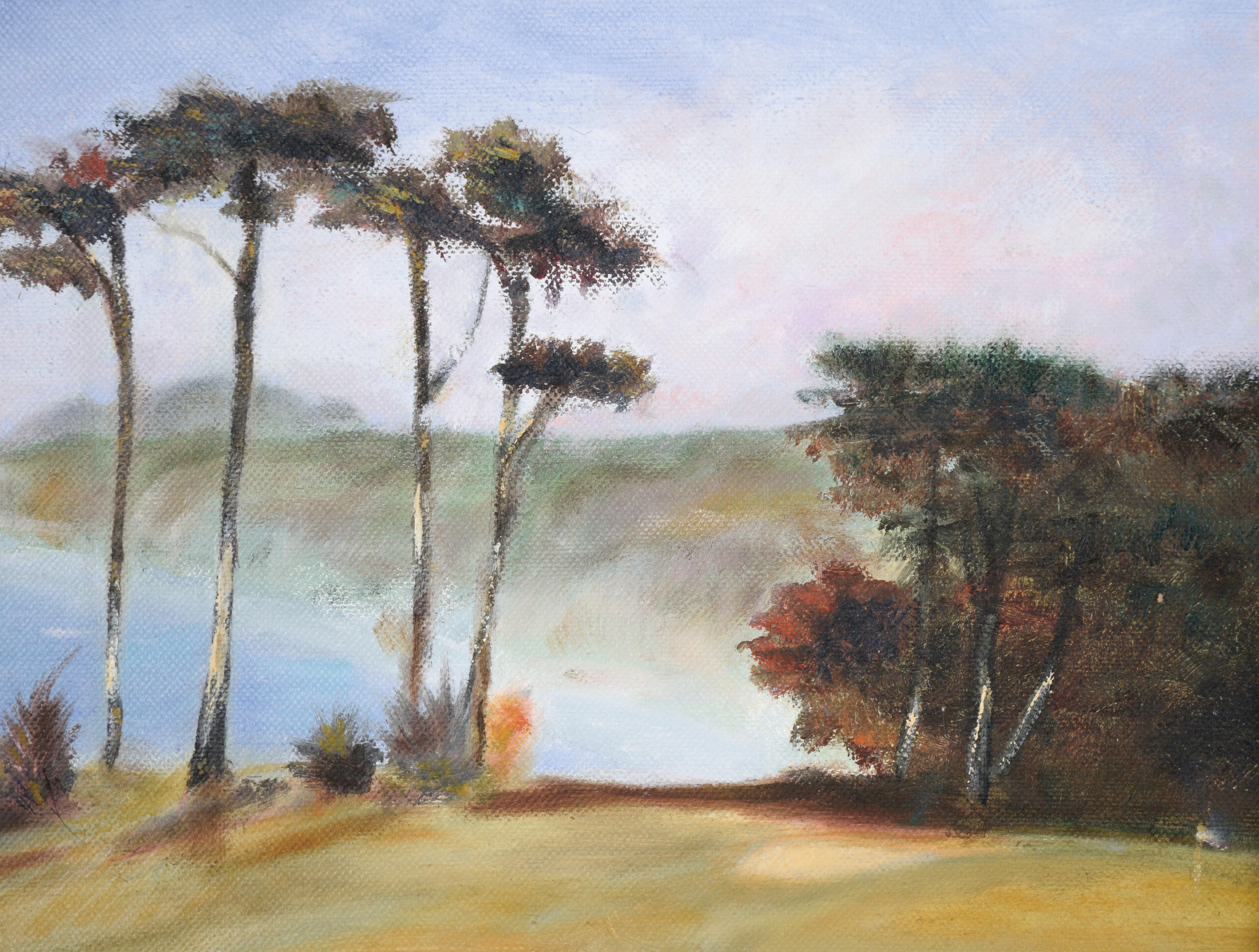 Golf Course by the Bay - Contemporary Plein Aire Landscape in Oil on Canvas For Sale 2