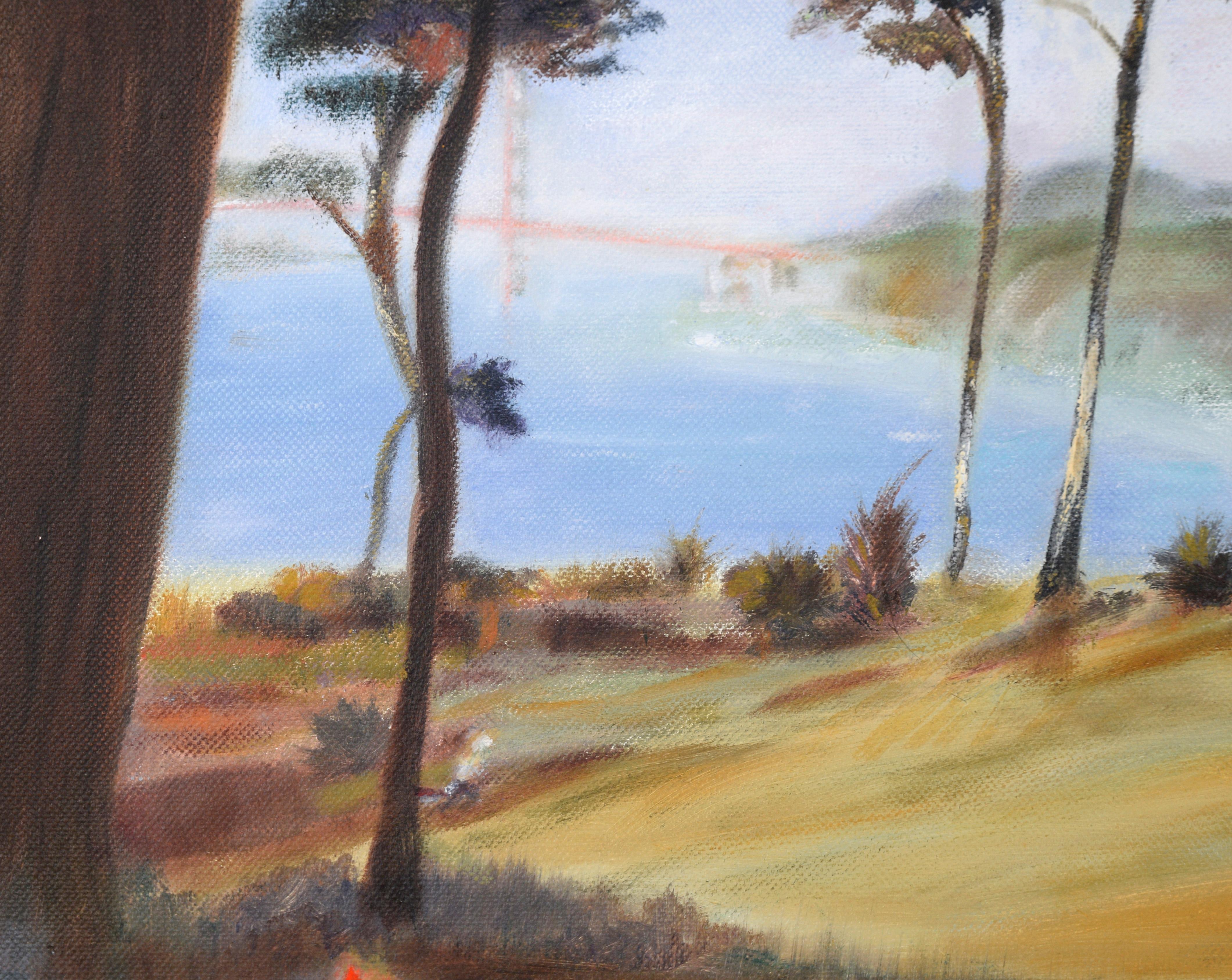 Golf Course by the Bay - Contemporary Plein Aire Landscape in Oil on Canvas For Sale 3