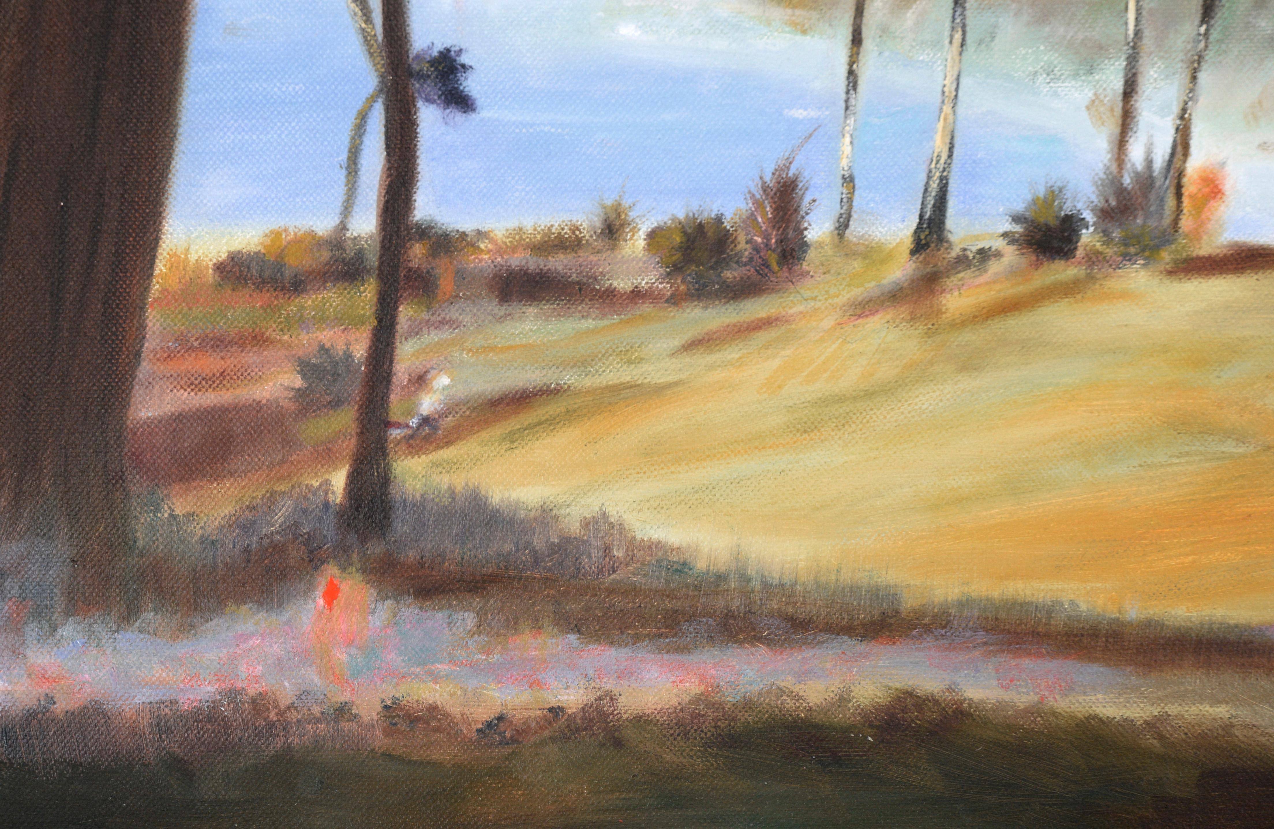 Golf Course by the Bay - Contemporary Plein Aire Landscape in Oil on Canvas For Sale 4