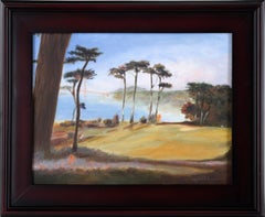 Campo de golf junto a la bahía - Paisaje contemporáneo Plein Aire en óleo sobre lienzo