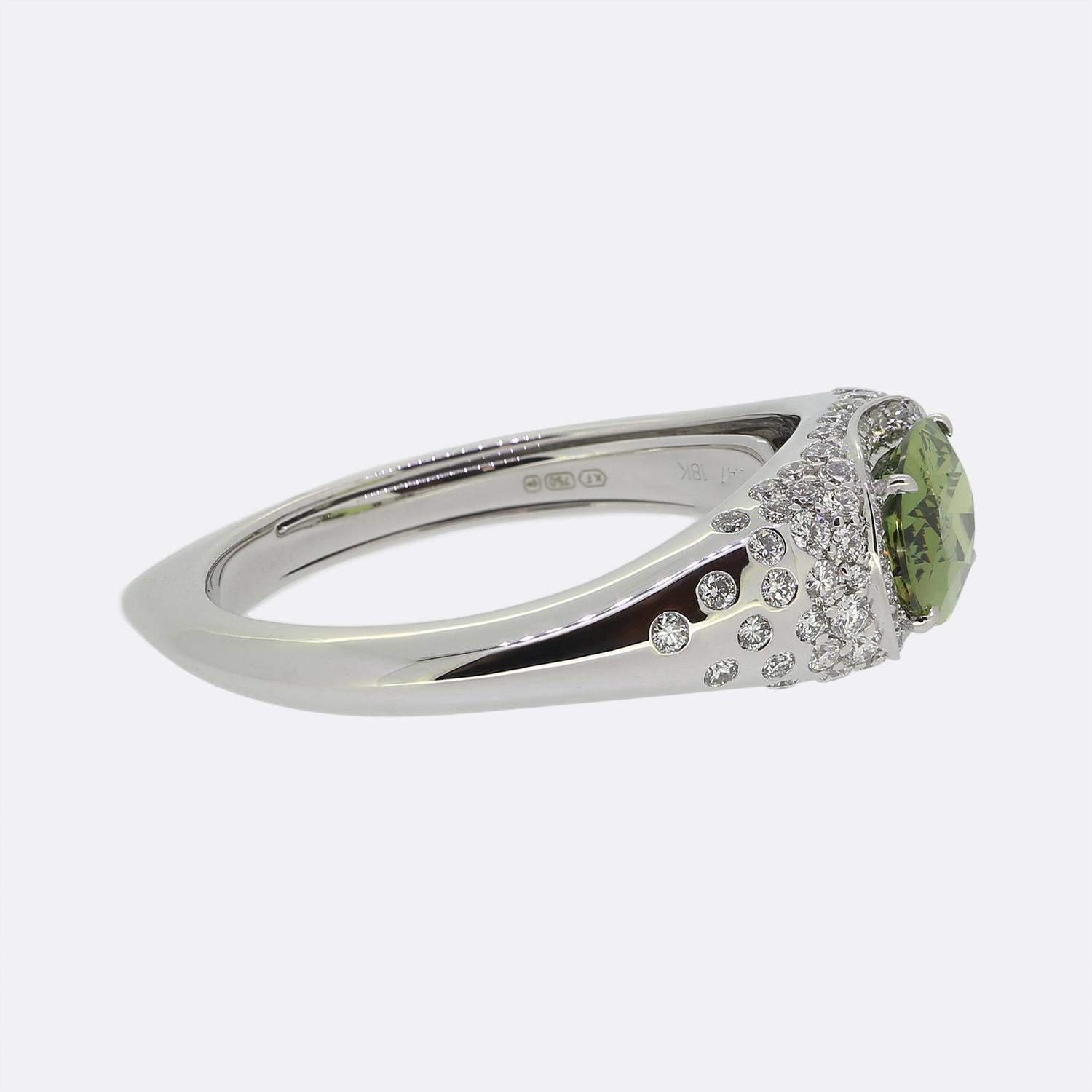 Brilliant Cut Kat Florence 1.23 Carat Demantoid Garnet and Diamond Ring