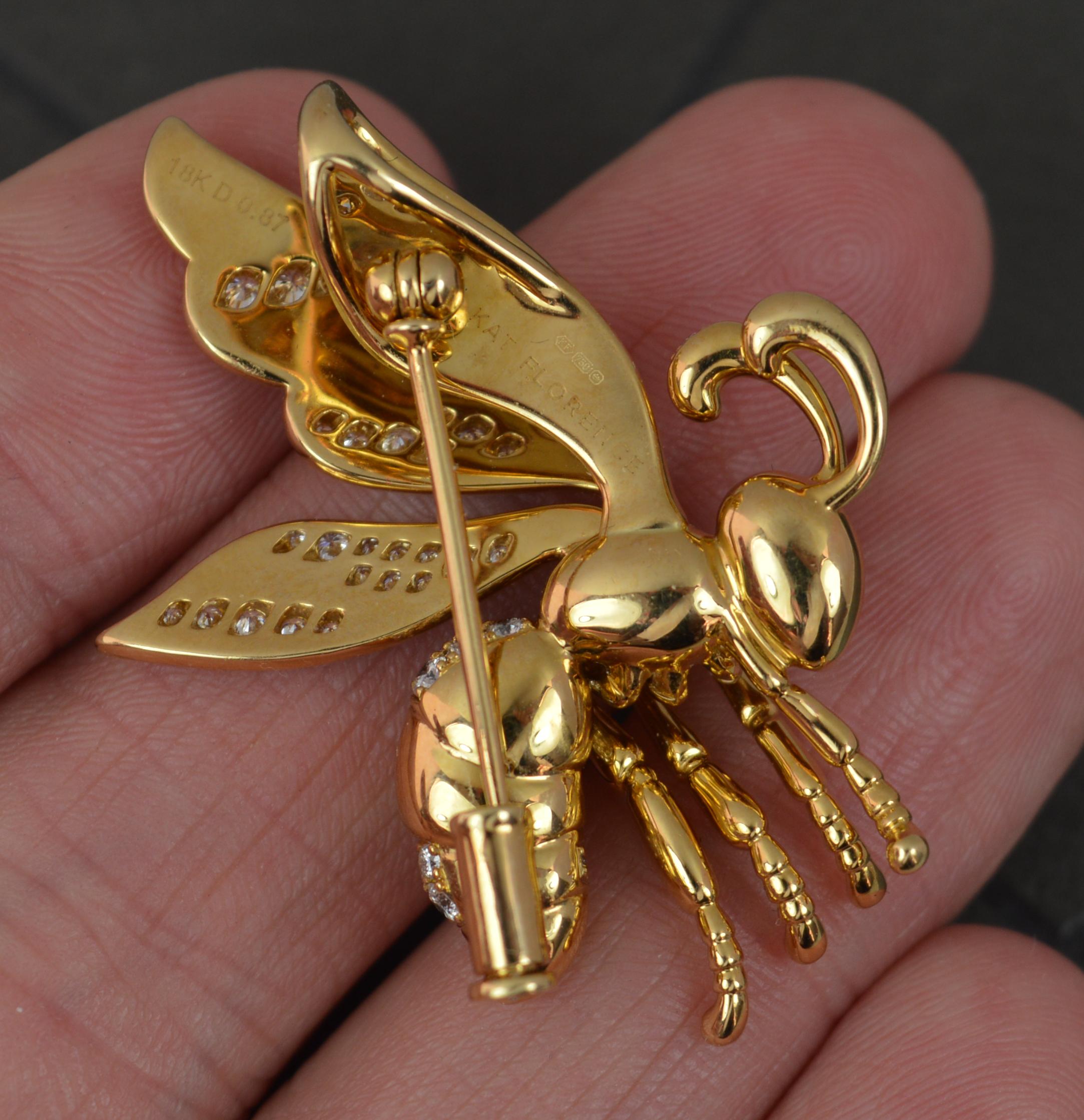 Kat Florence 18 Carat Gold and If Diamond Wasp Pendant Brooch In Excellent Condition In St Helens, GB