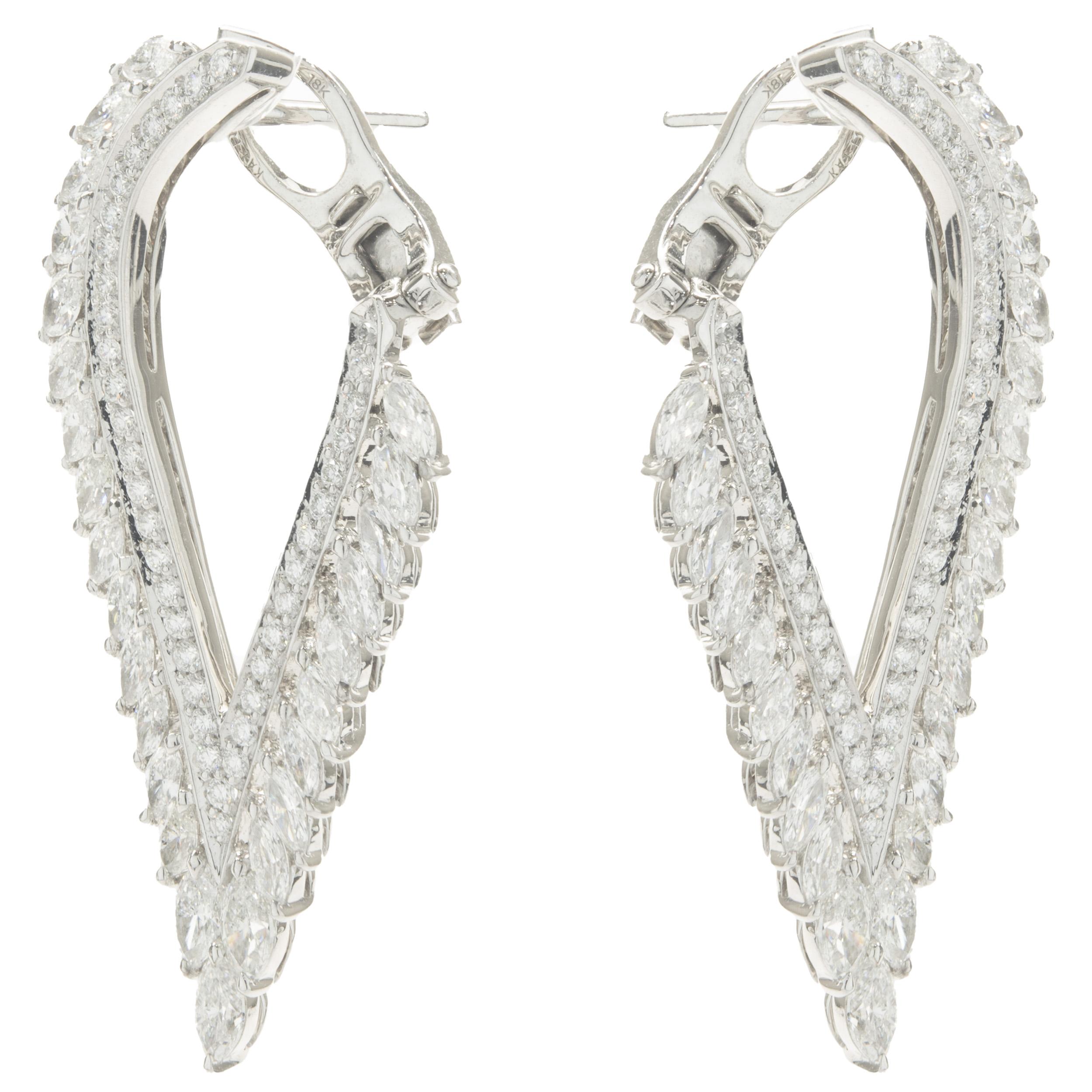 Marquise Cut Kat Florence 18 Karat White Gold Diamond Wing Earrings For Sale