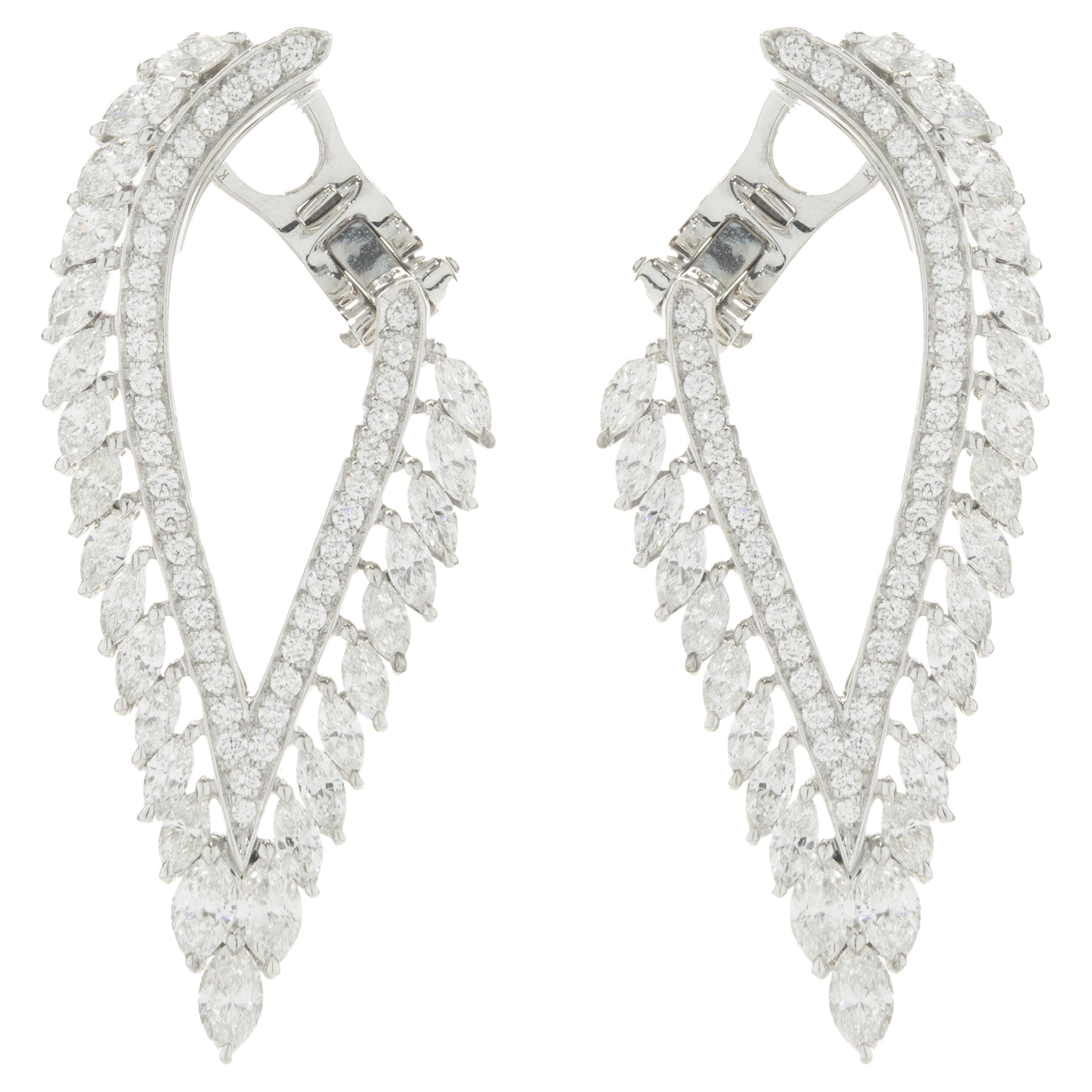 Kat Florence 18 Karat White Gold Diamond Wing Earrings For Sale