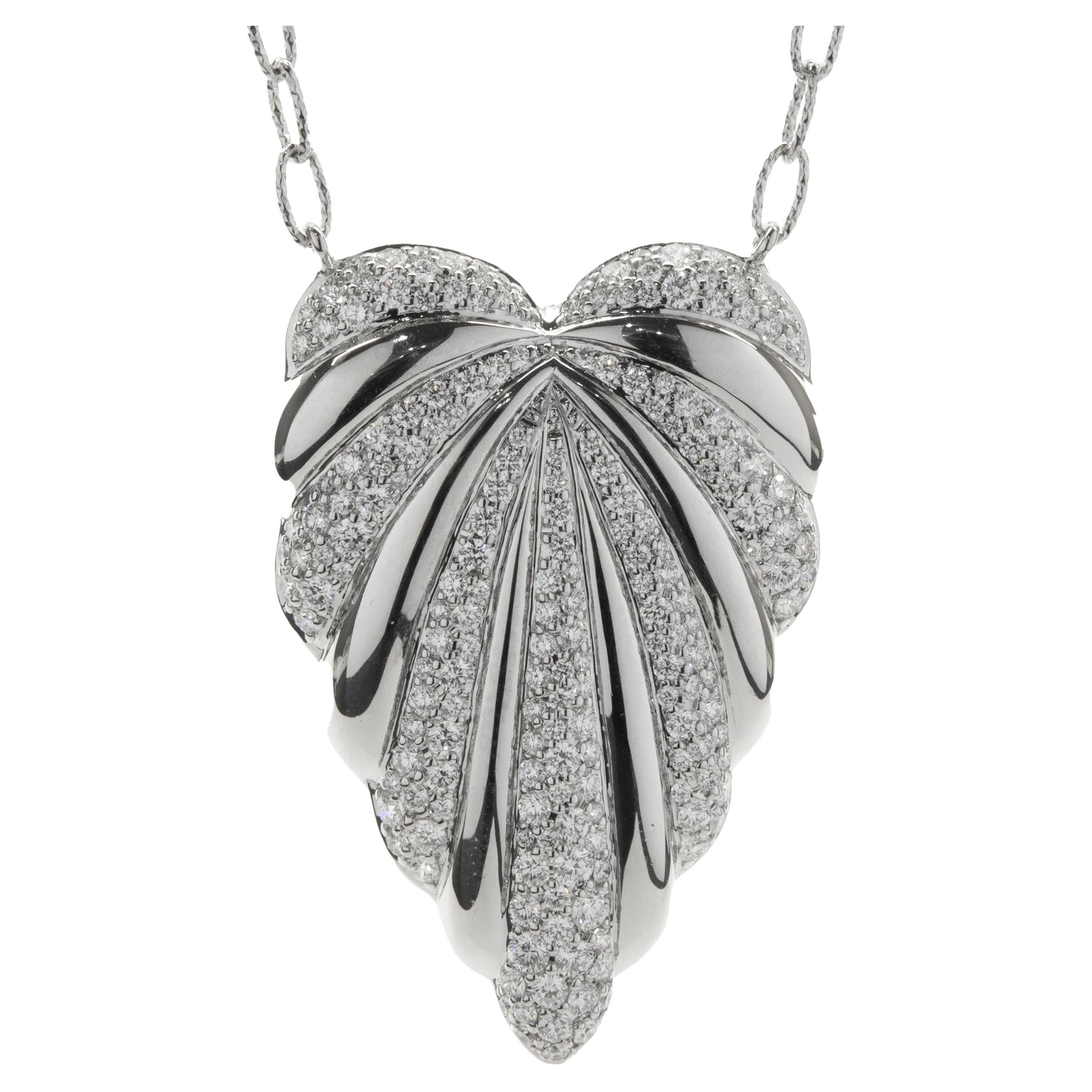 Kat Florence 18 Karat White Gold Pave Diamond Leaf Necklace