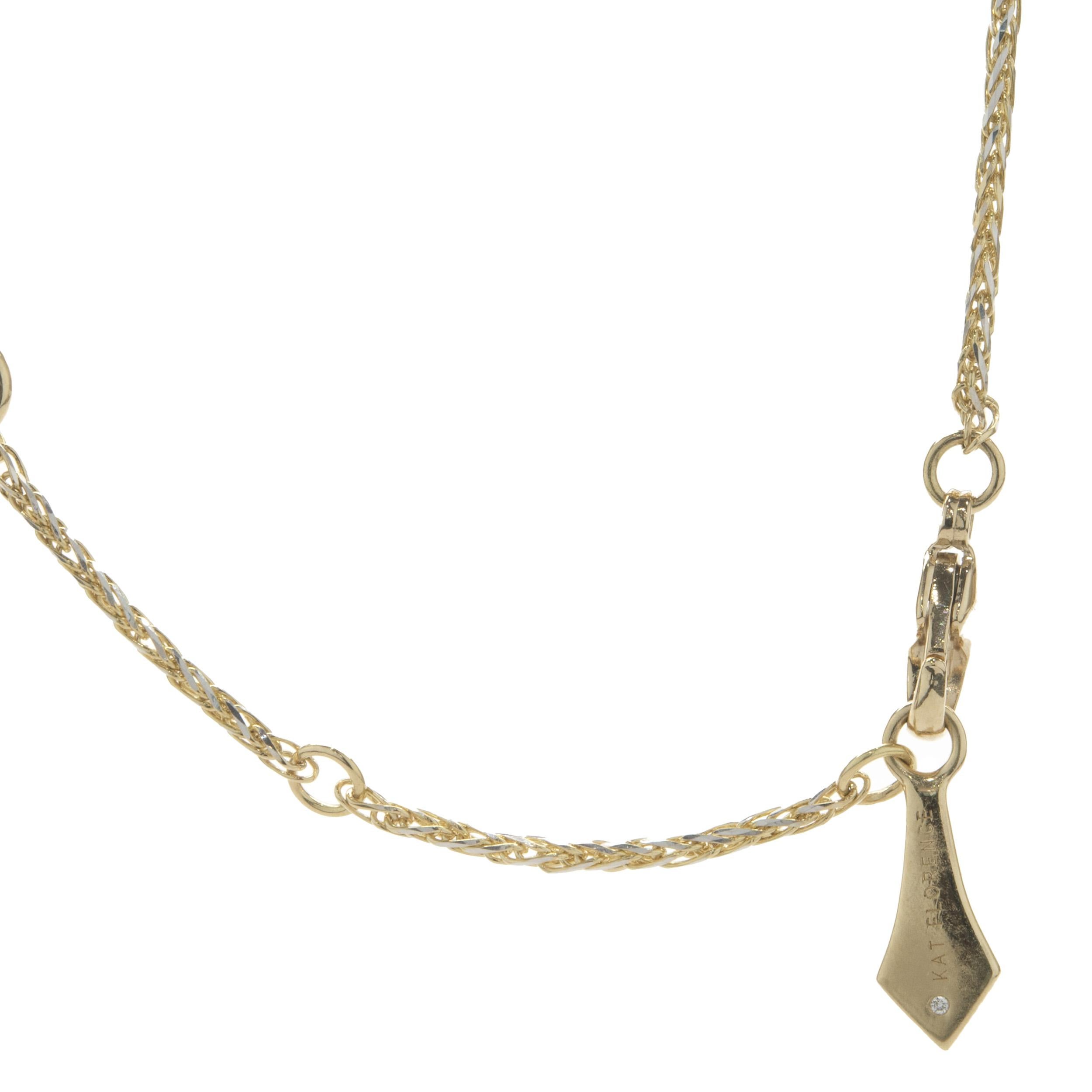 Round Cut Kat Florence 18 Karat Yellow Gold Diamond Leaf Necklace For Sale