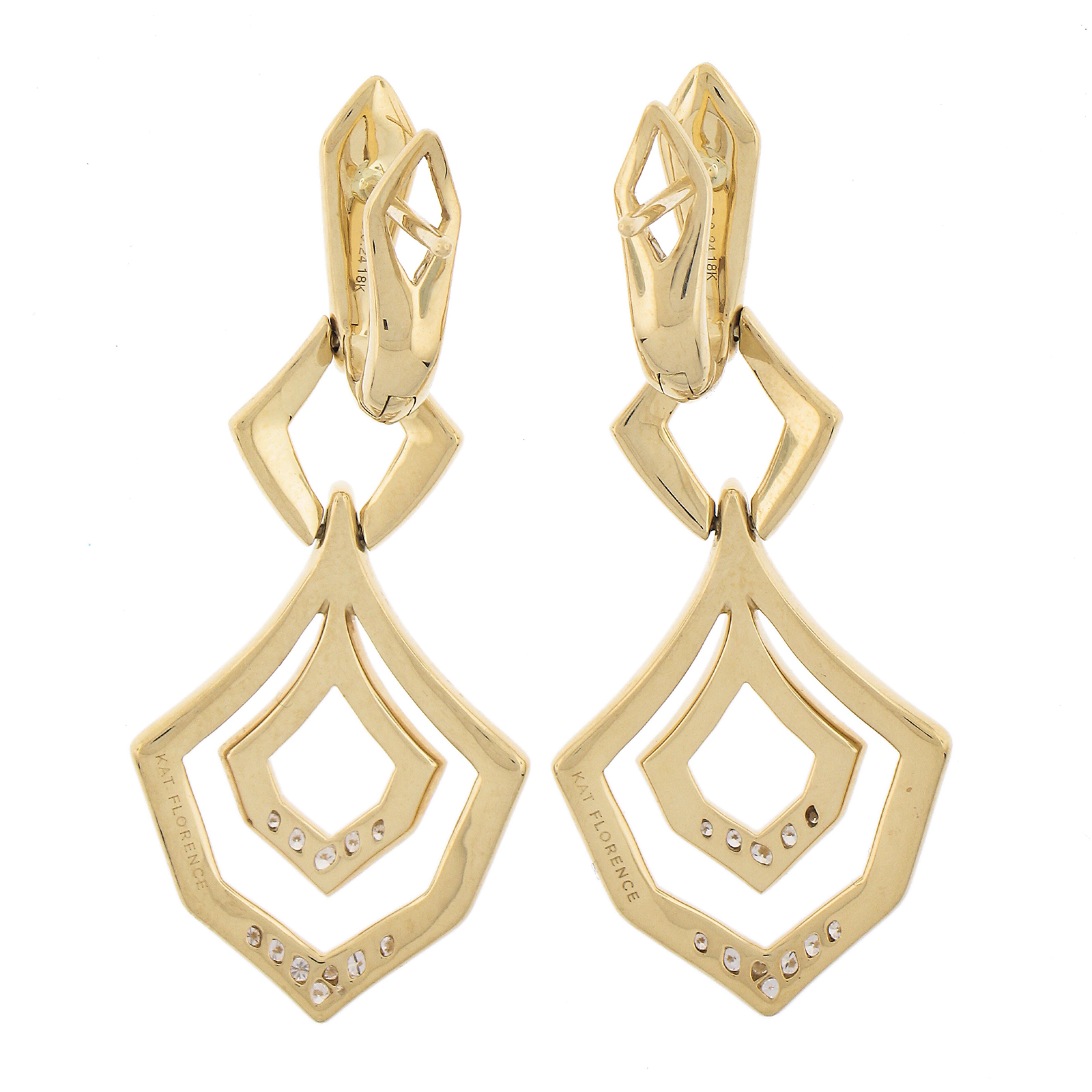 Kat Florence 18k Gold 0.48ctw Flawless Diamond Open Work Dangle Dop Earrings For Sale 1