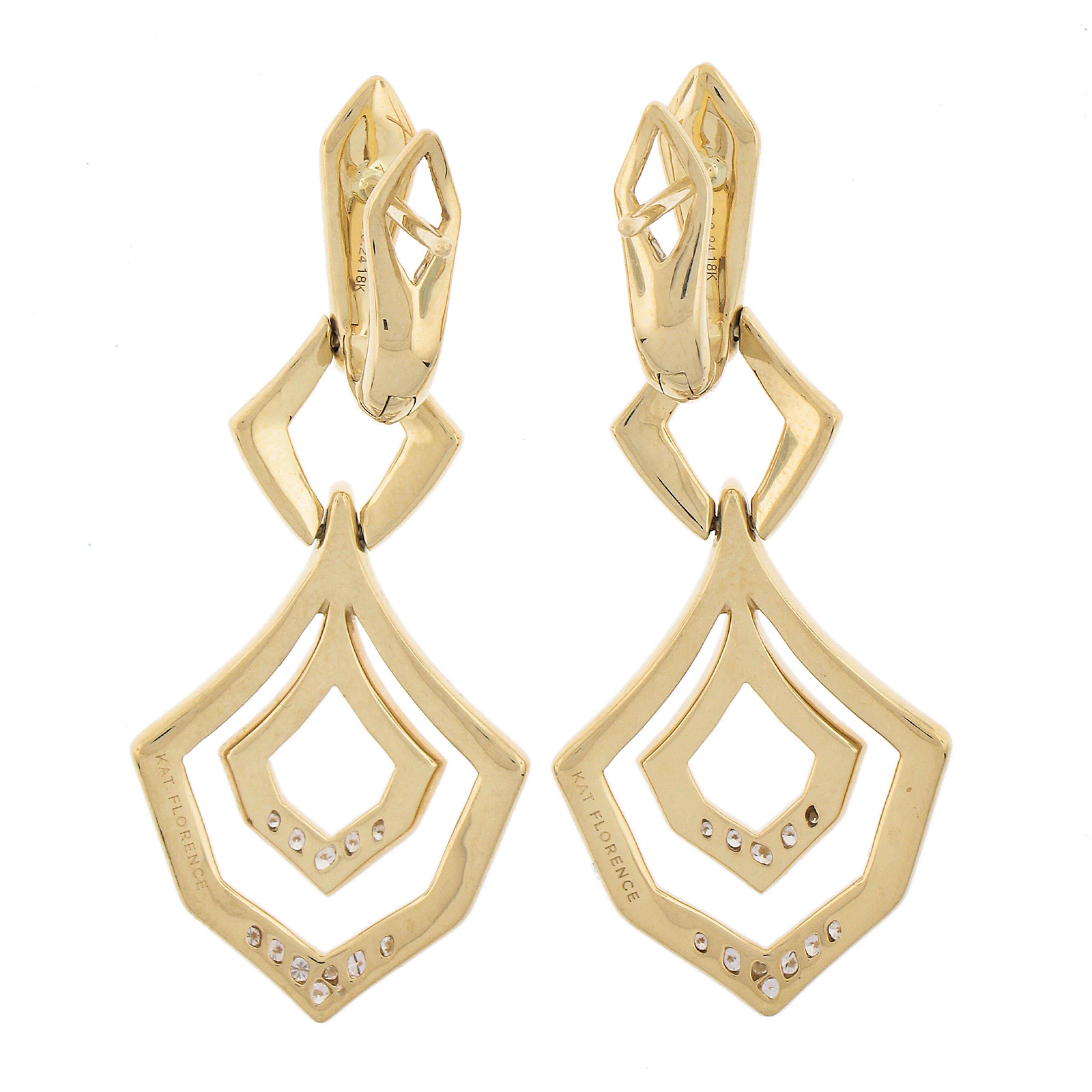 Kat Florence Pendientes de oro de 18 quilates con diamantes de 0,48 ct sin tallas y trabajo abierto en venta 1