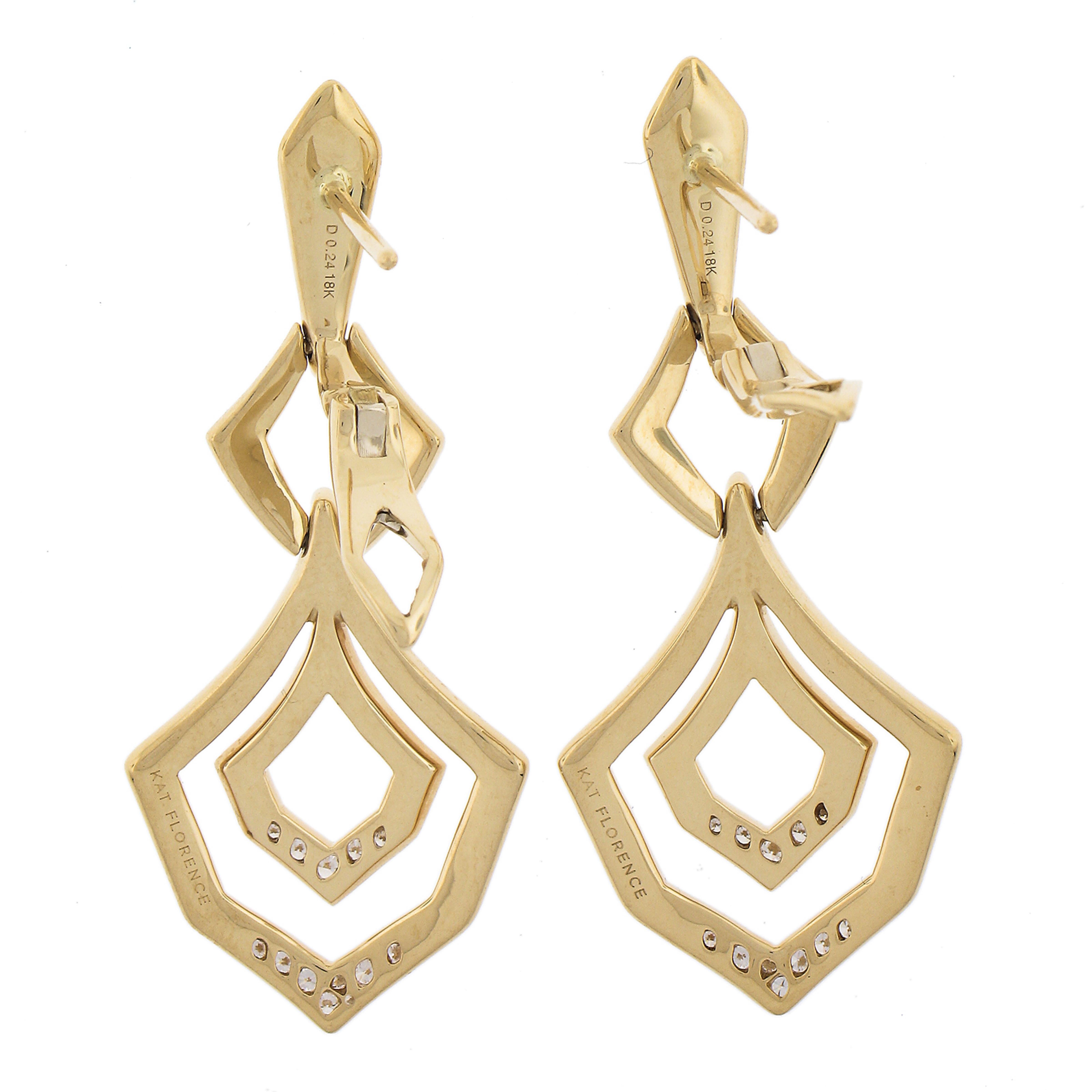 Kat Florence 18k Gold 0.48ctw Flawless Diamond Open Work Dangle Dop Earrings For Sale 2