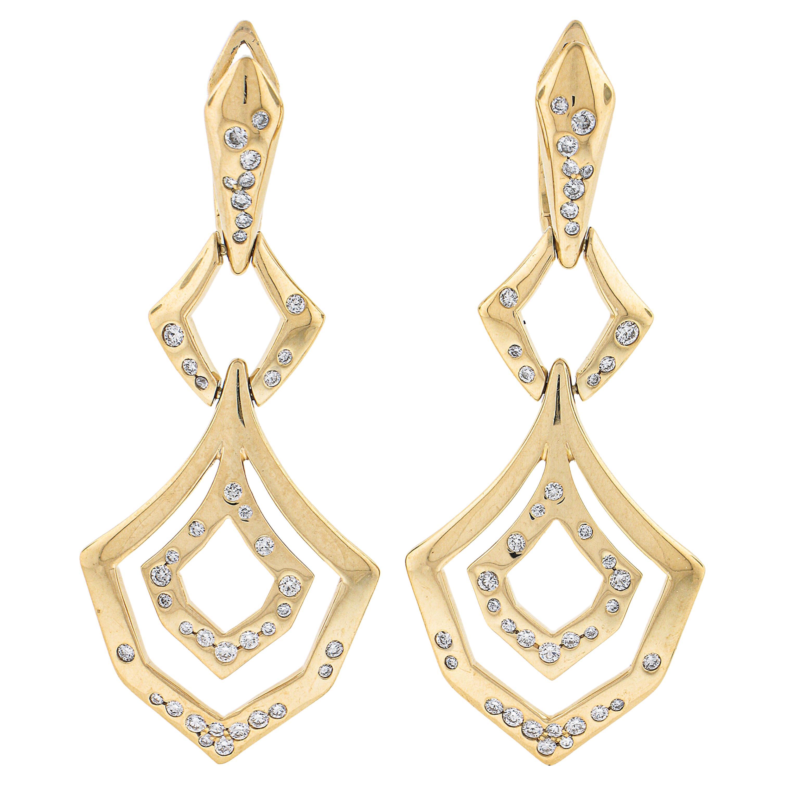 Kat Florence 18k Gold 0.48ctw Flawless Diamond Open Work Dangle Dop Earrings For Sale