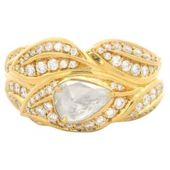 Kat Florence 18k Gold 1.3ctw Rose Cut Pear & Round Diamond Leaf Style Band Ring