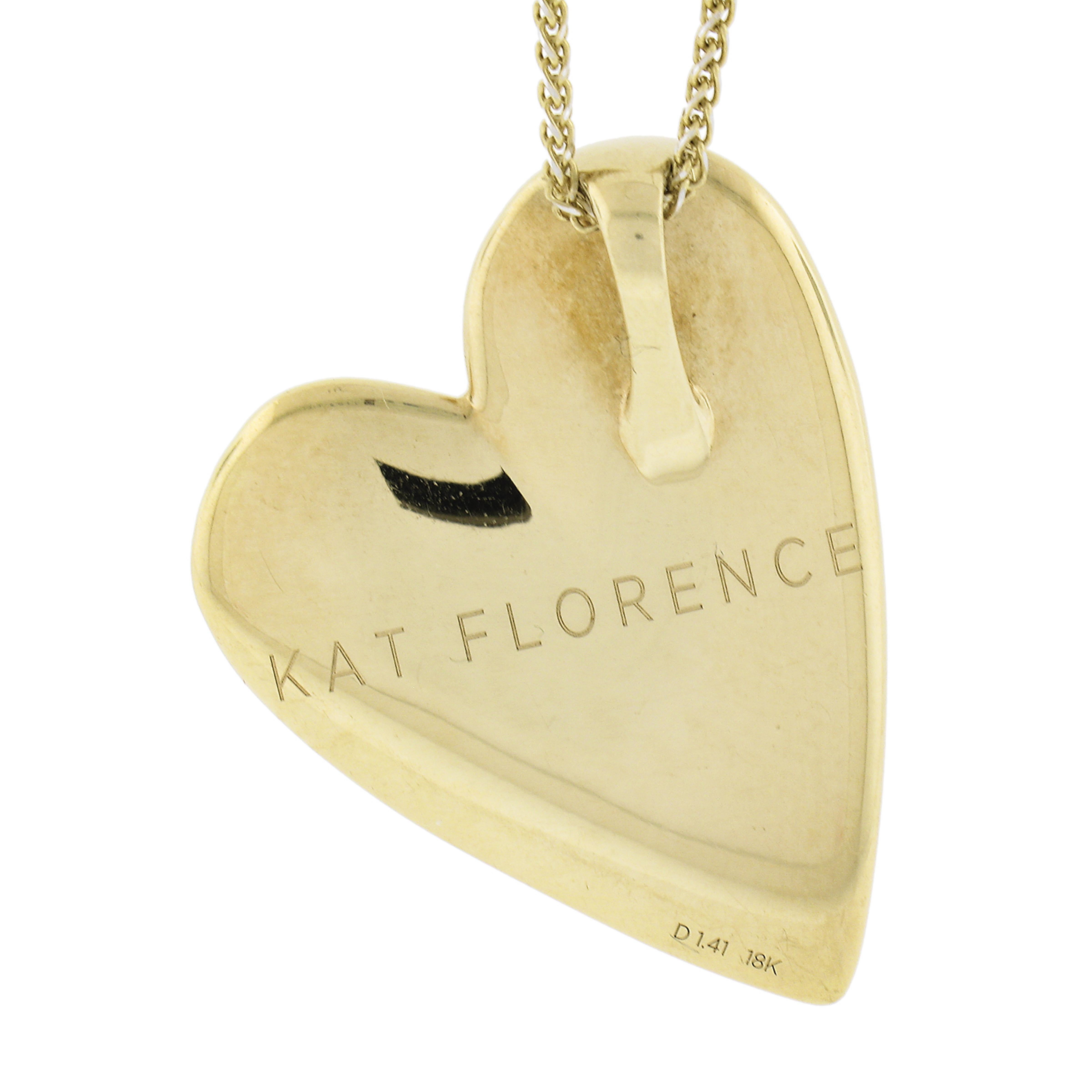 Women's Kat Florence 18k Gold 1.41ctw Diamond Heart Pendant on Adjustable Wheat Link For Sale
