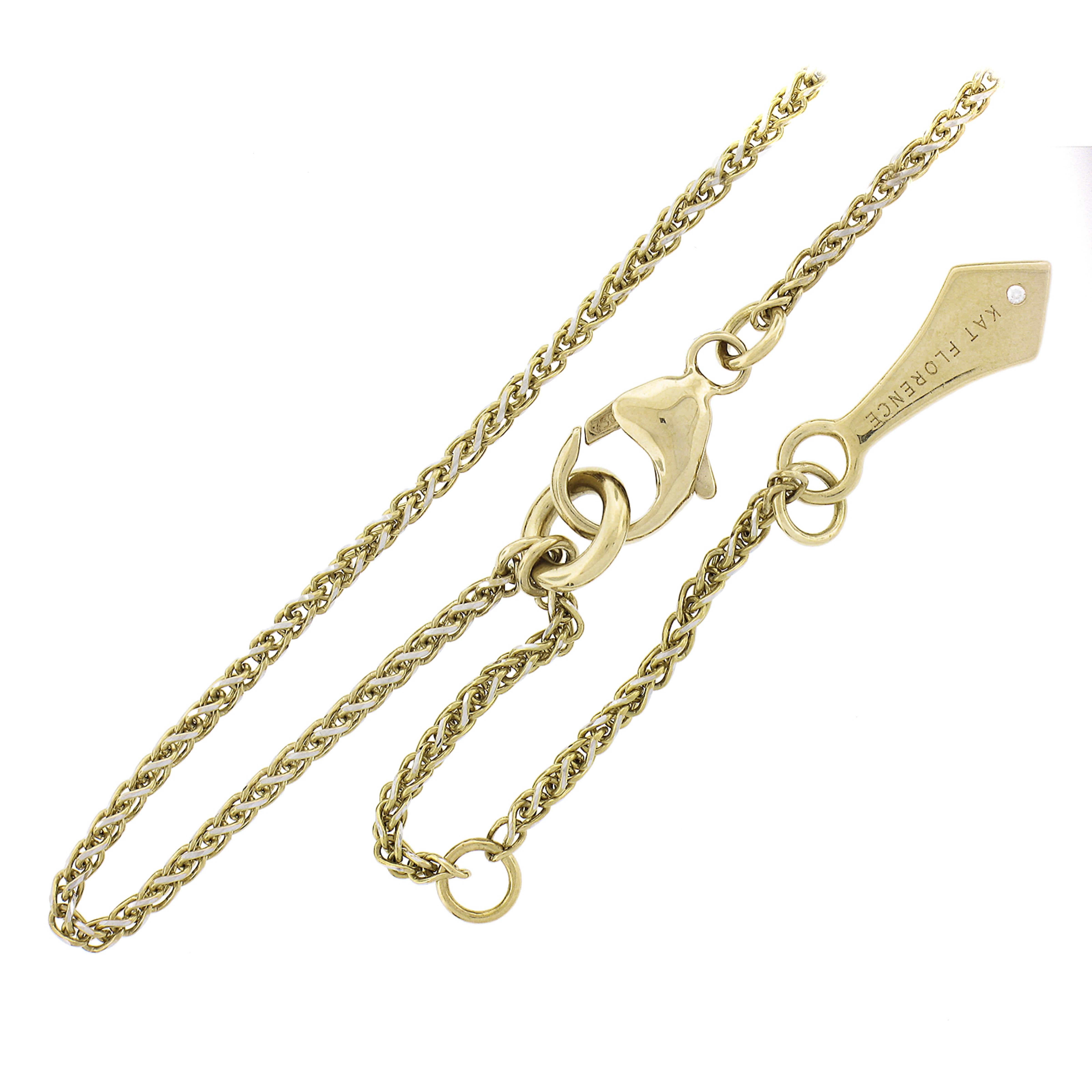 Kat Florence 18k Gold 1.41ctw Diamond Heart Pendant on Adjustable Wheat Link For Sale 1