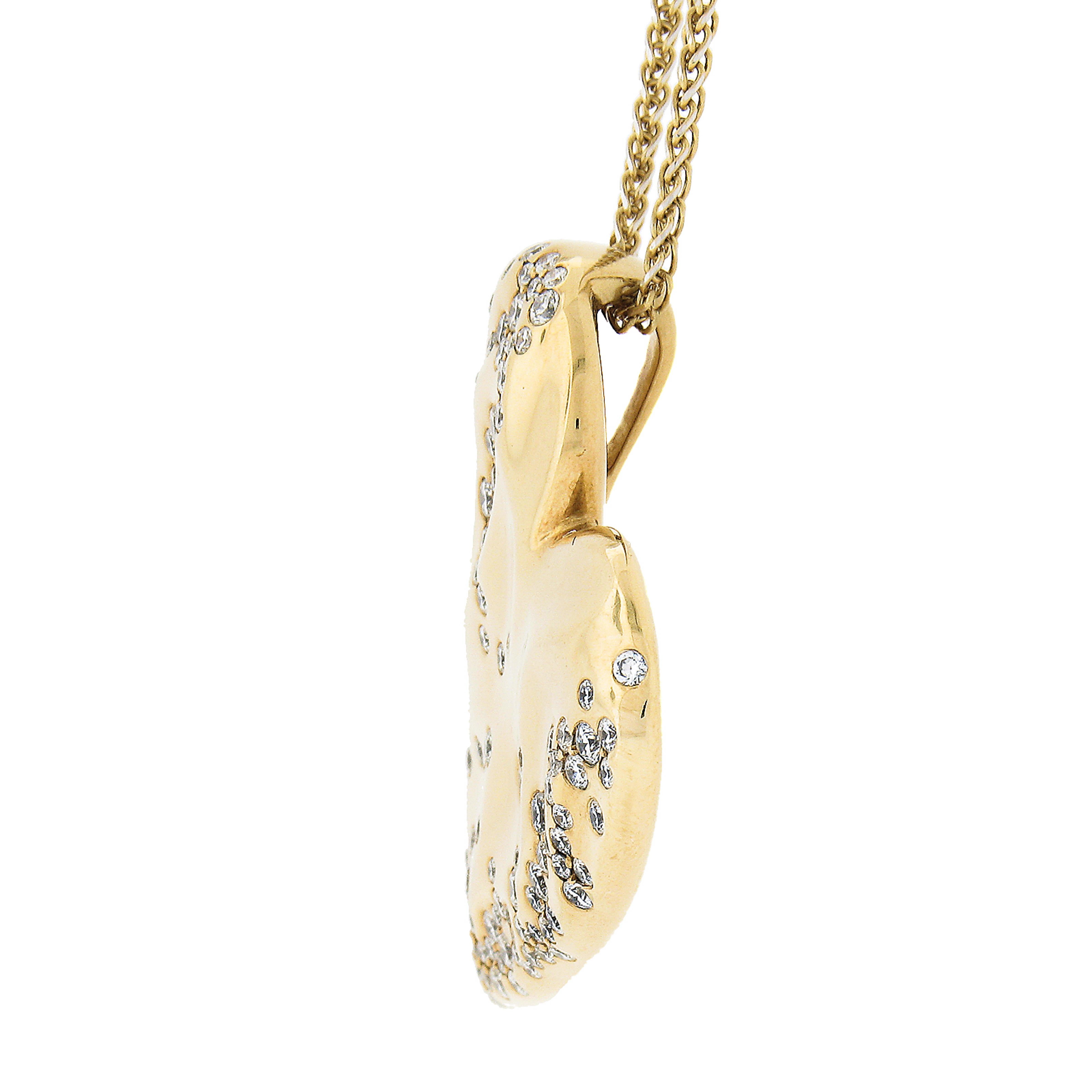 Kat Florence 18k Gold 1.41ctw Diamond Heart Pendant on Adjustable Wheat Link For Sale 3