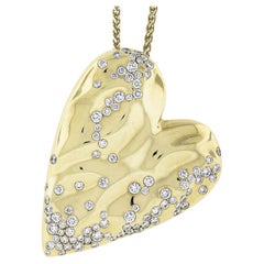 Kat Florence 18k Gold 1.41ctw Diamond Heart Pendant on Adjustable Wheat Link
