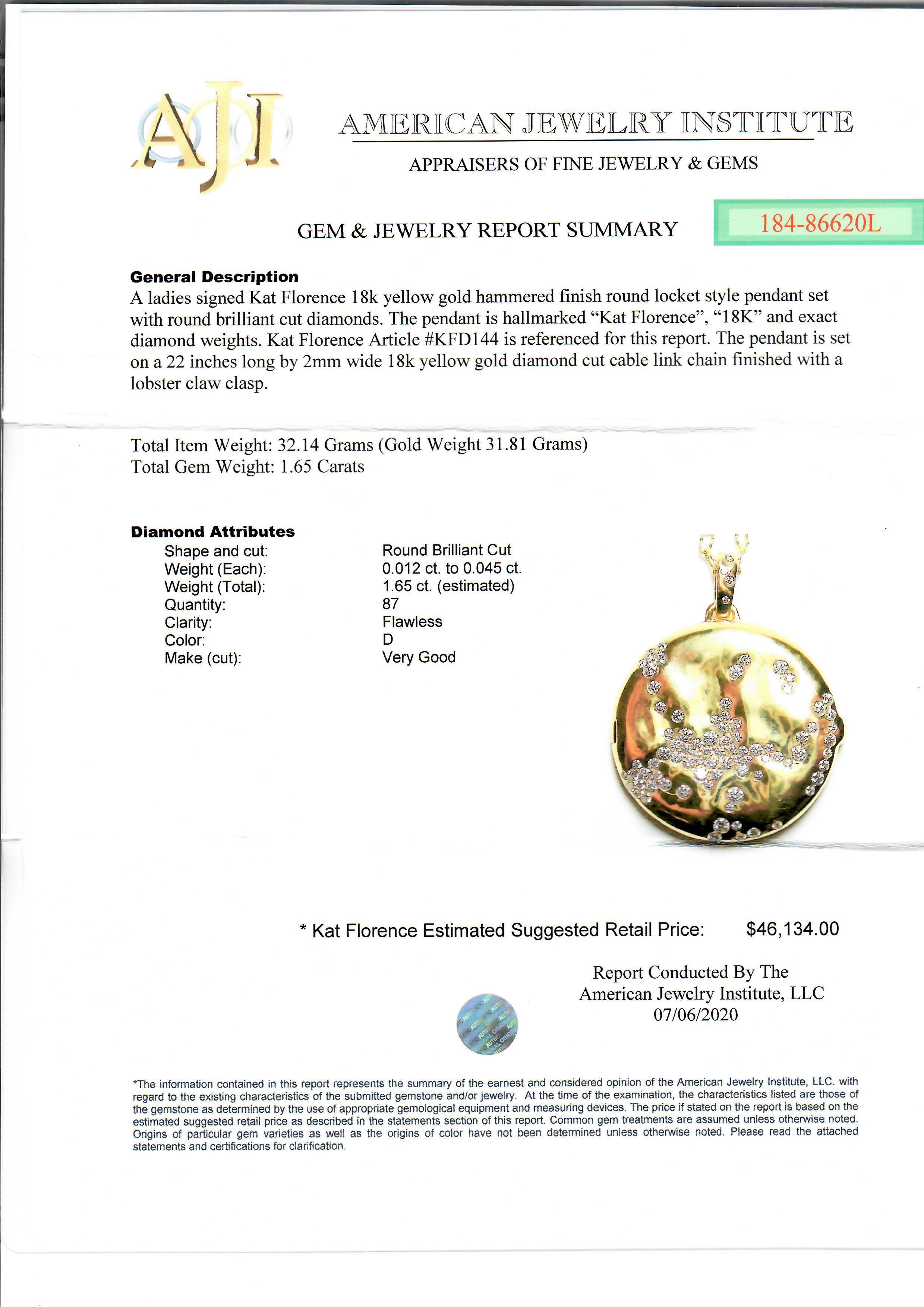 --Stones:--
87 Natural Genuine Diamond - Round Brilliant Cut - Burnish Flush Set - D Color - FL Clarity - 1.65ctw exact certified
** See Certification Details Below for Complete Info **
Total Carat Weight: 1.65 exact

Material: Solid 18k Yellow Gold
