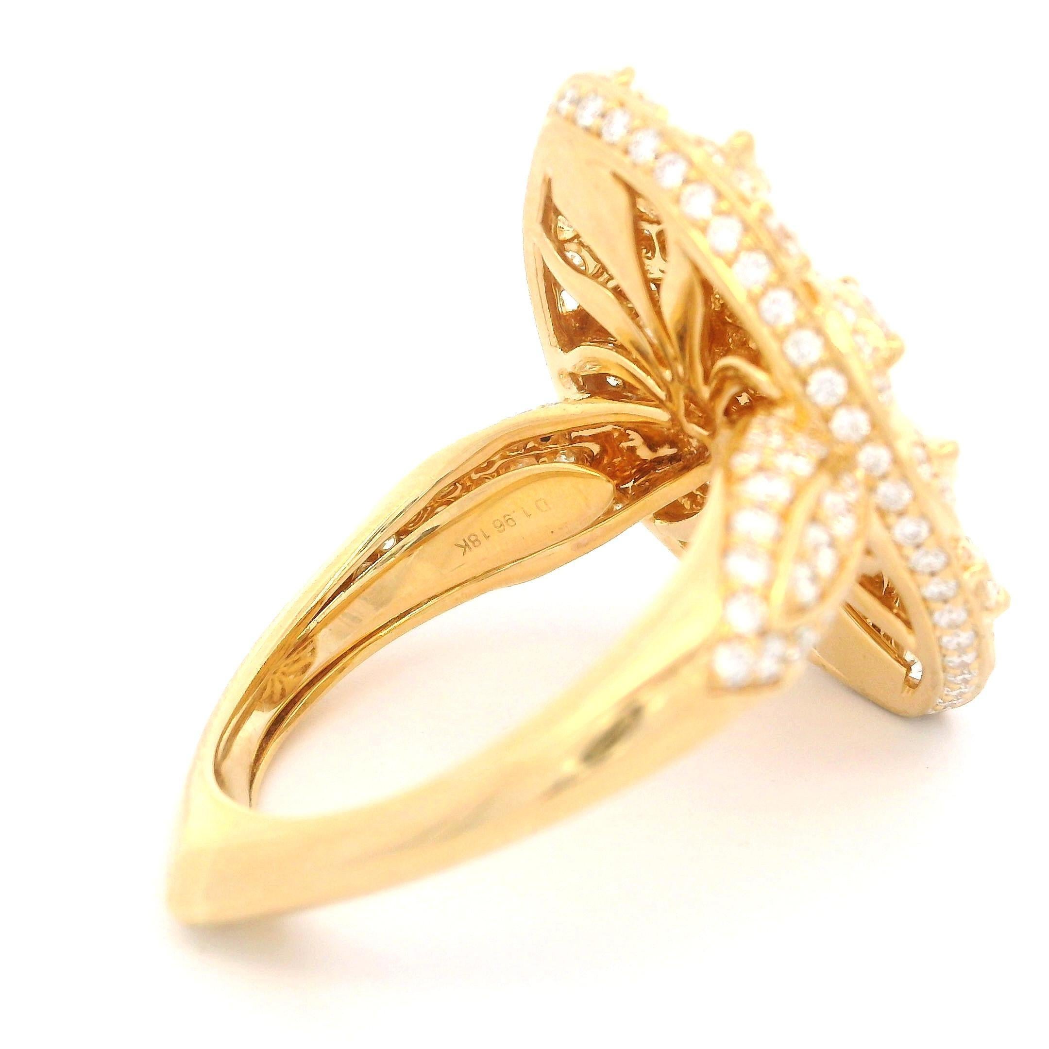 Kat Florence 18k Gold 1.96ctw Diamond Drenched Marquise Navette Platter Ring 6