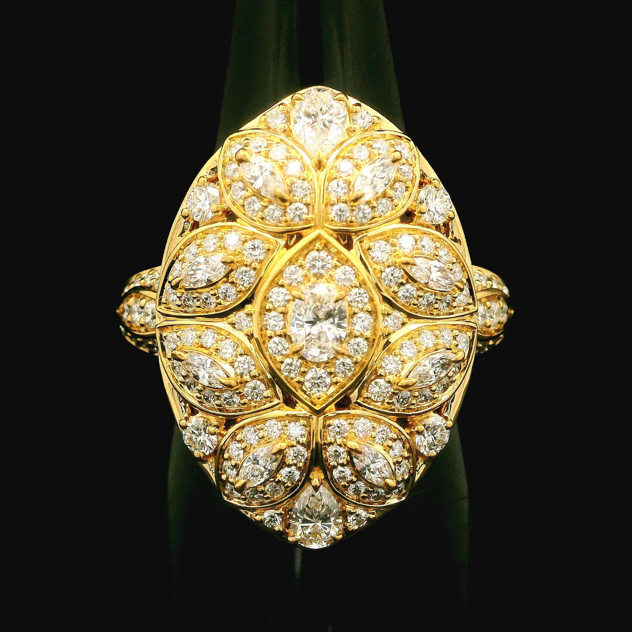 Oval Cut Kat Florence 18k Gold 1.96ctw Diamond Drenched Marquise Navette Platter Ring