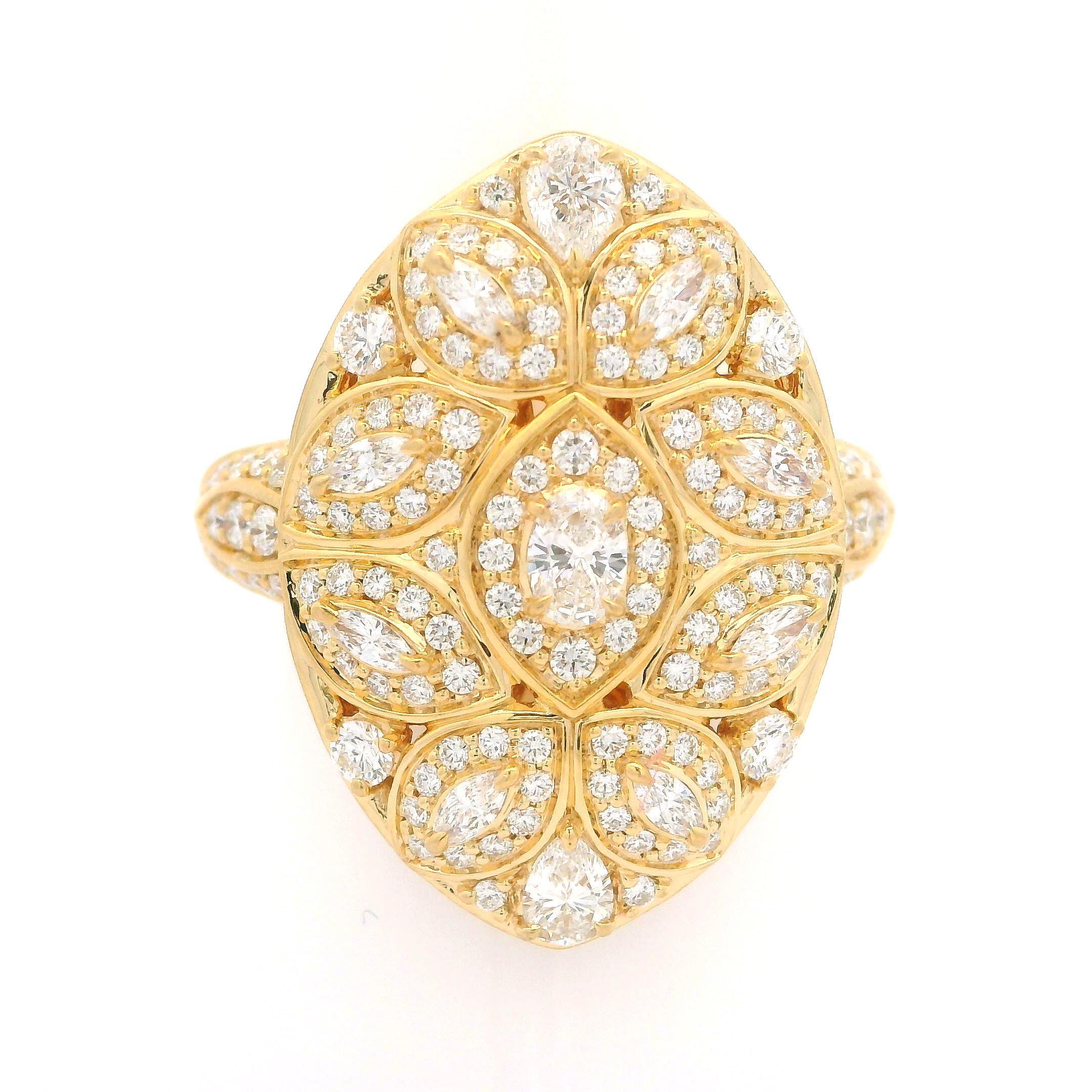 Kat Florence 18k Gold 1.96ctw Diamond Drenched Marquise Navette Platter Ring 2