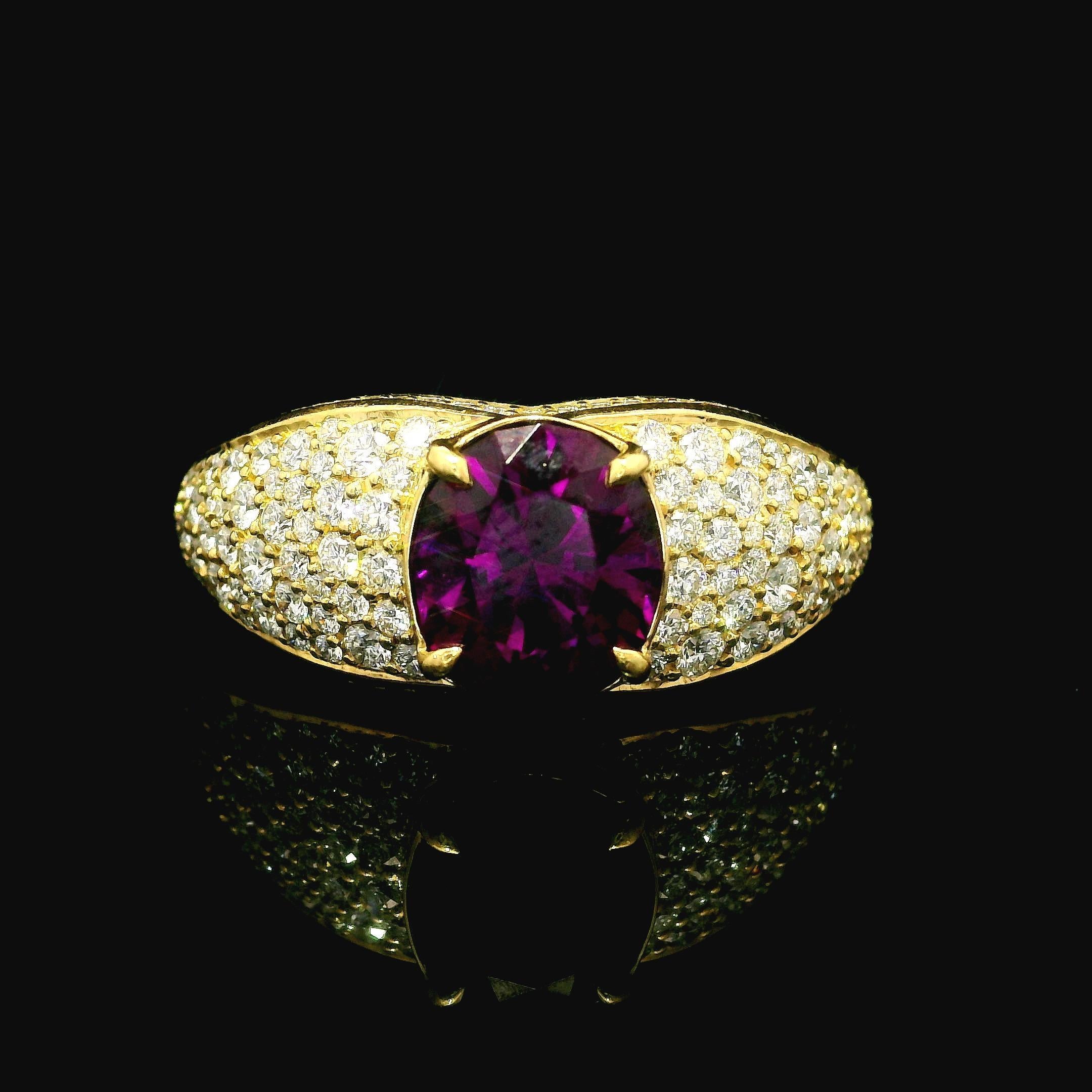Kat Florence 18k Gold 3.43ctw Magenta Garnet D FL Diamond Solitaire Ring 9