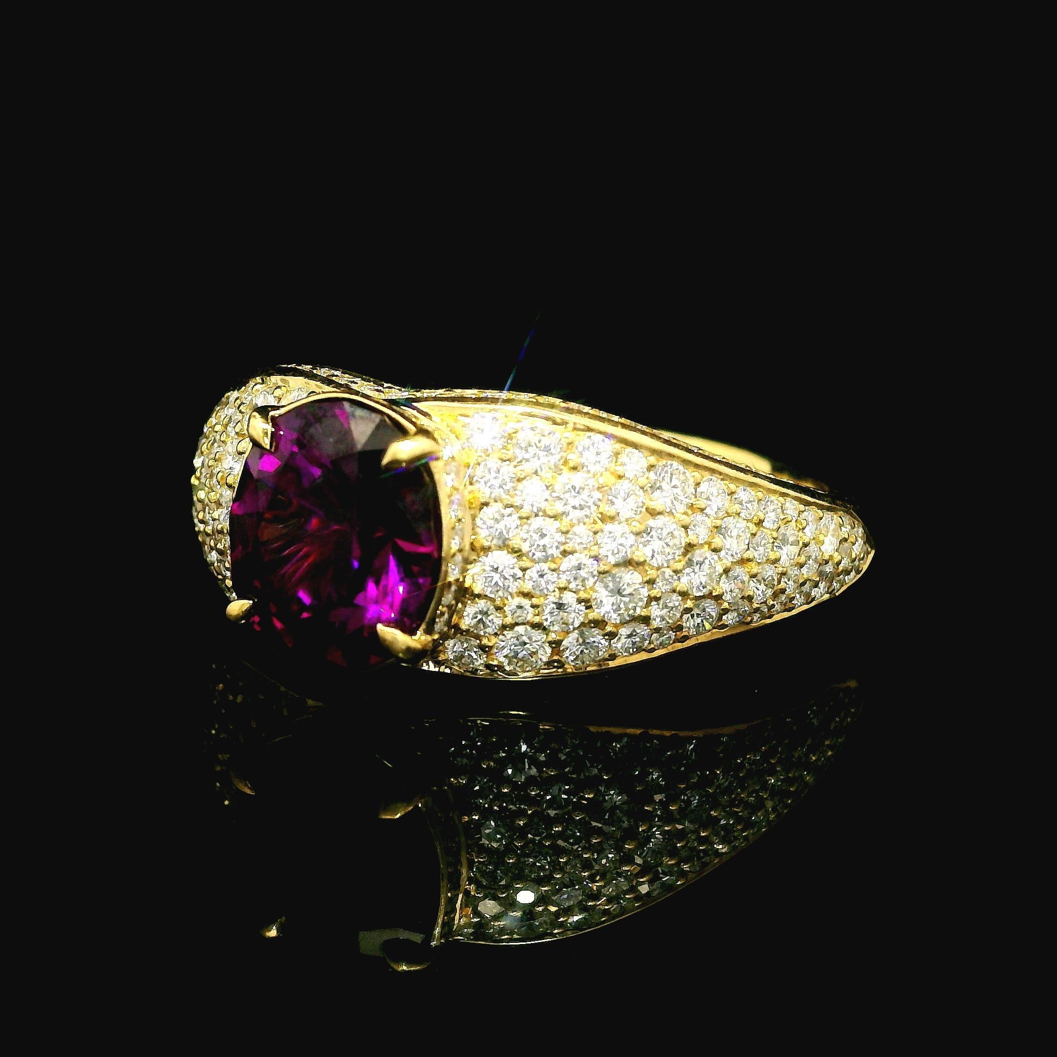 Oval Cut Kat Florence 18k Gold 3.43ctw Magenta Garnet D FL Diamond Solitaire Ring