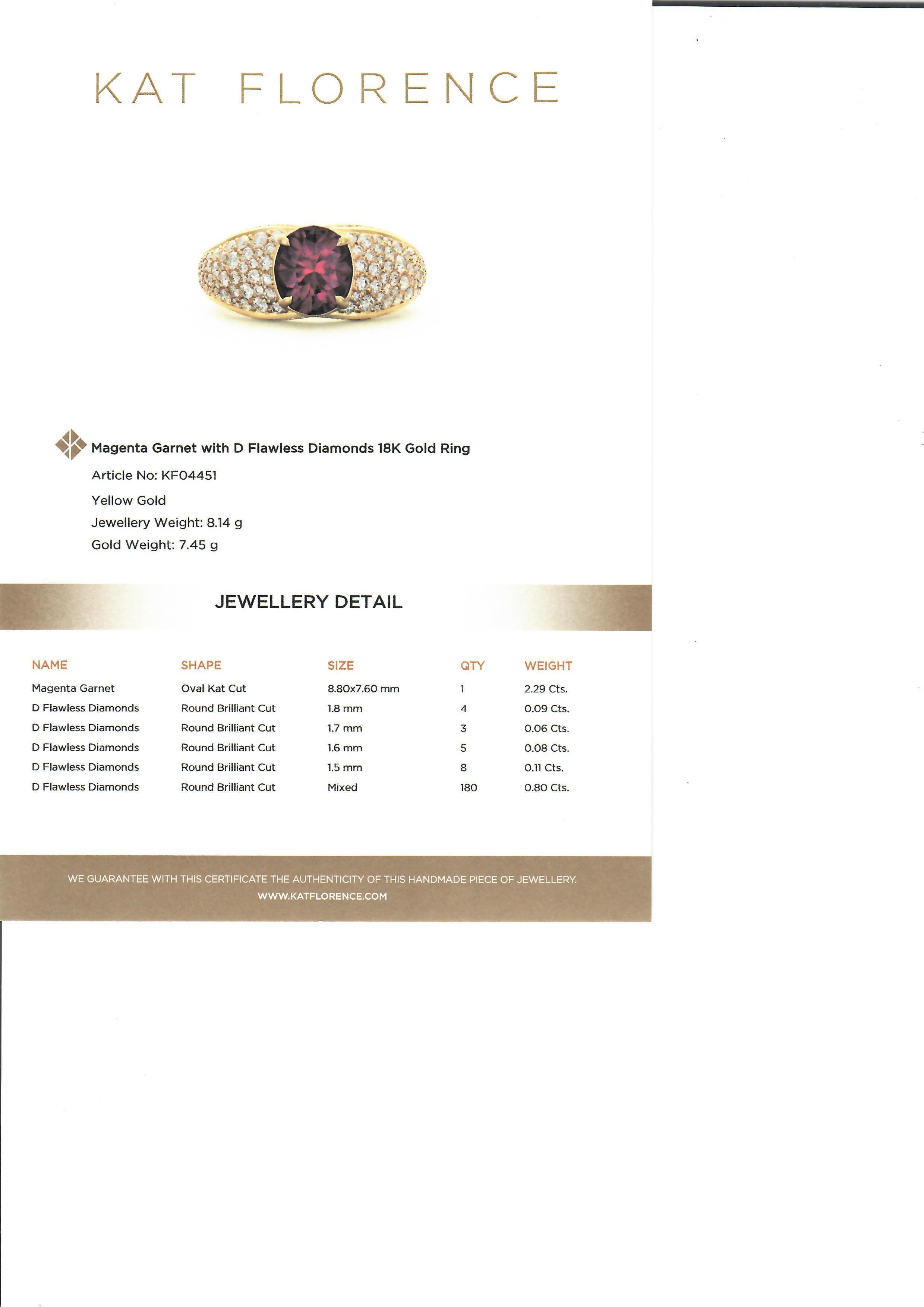 Women's Kat Florence 18k Gold 3.43ctw Magenta Garnet D FL Diamond Solitaire Ring