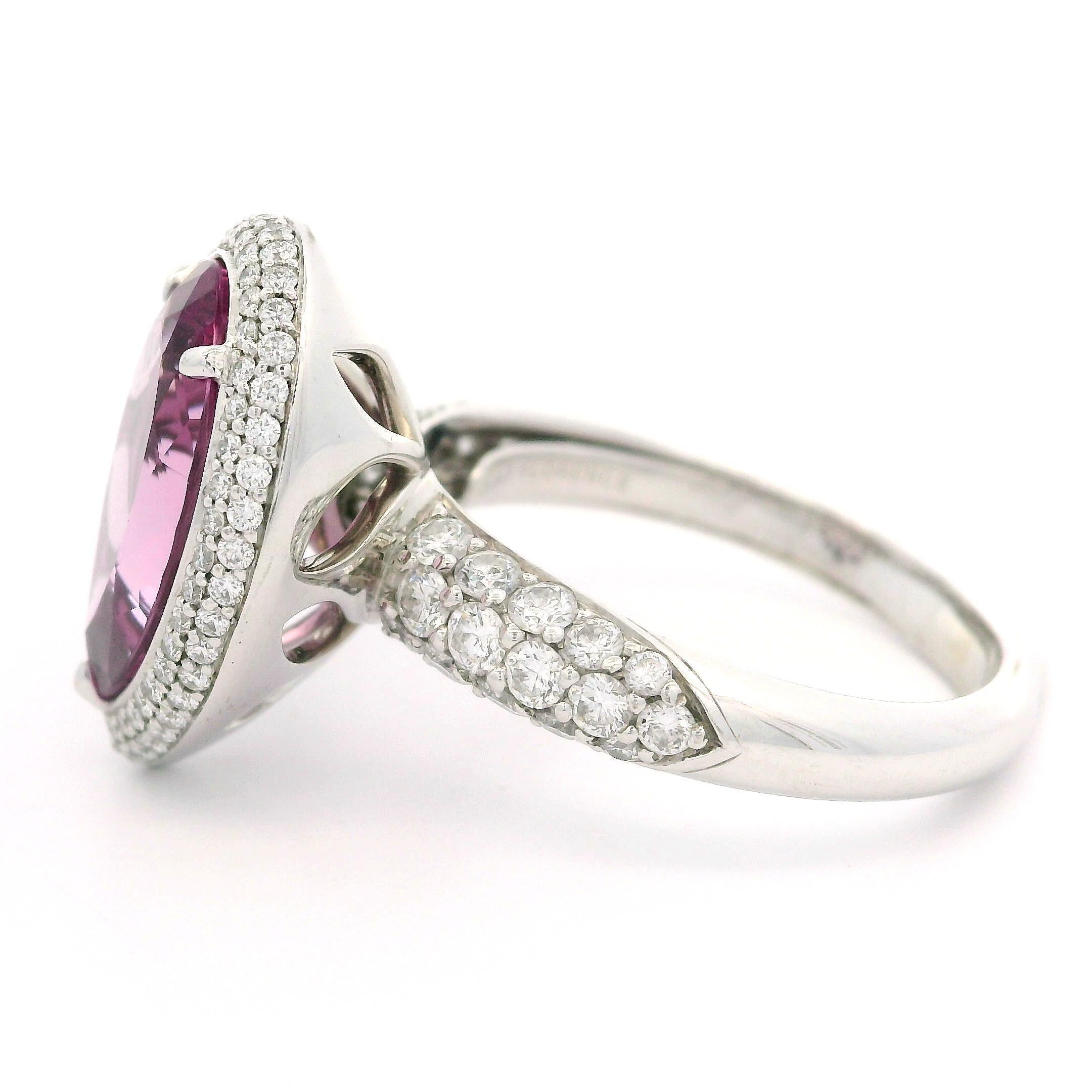 Kat Florence 18k Gold 5.44ctw Pear Madagascar Morganite & Diamond Ring w/ Box For Sale 5